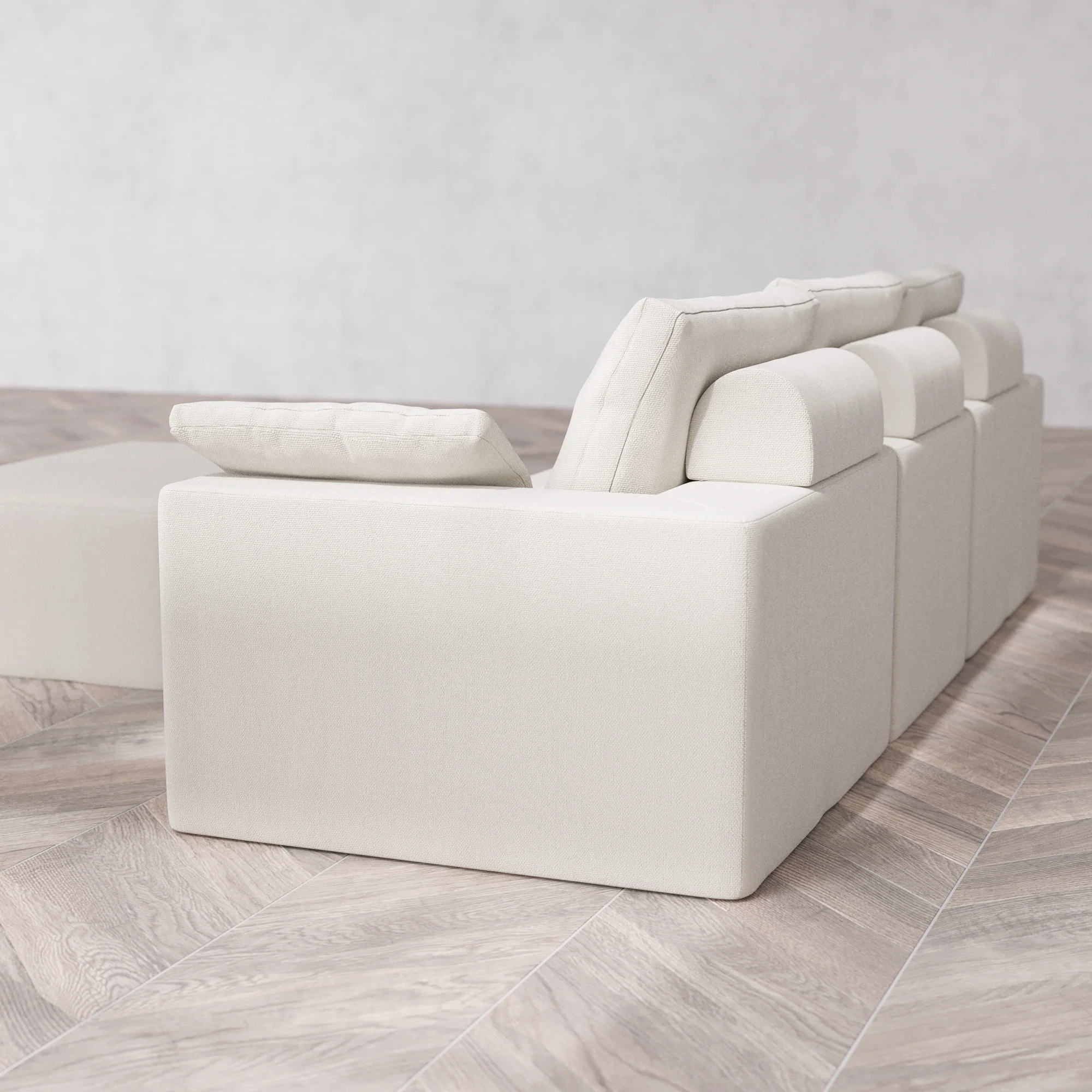 Slipcover Only - Modular Washable 3-Seater + Chaise Ottoman Cloud + Bolster Sofa in Pearl - Image 5