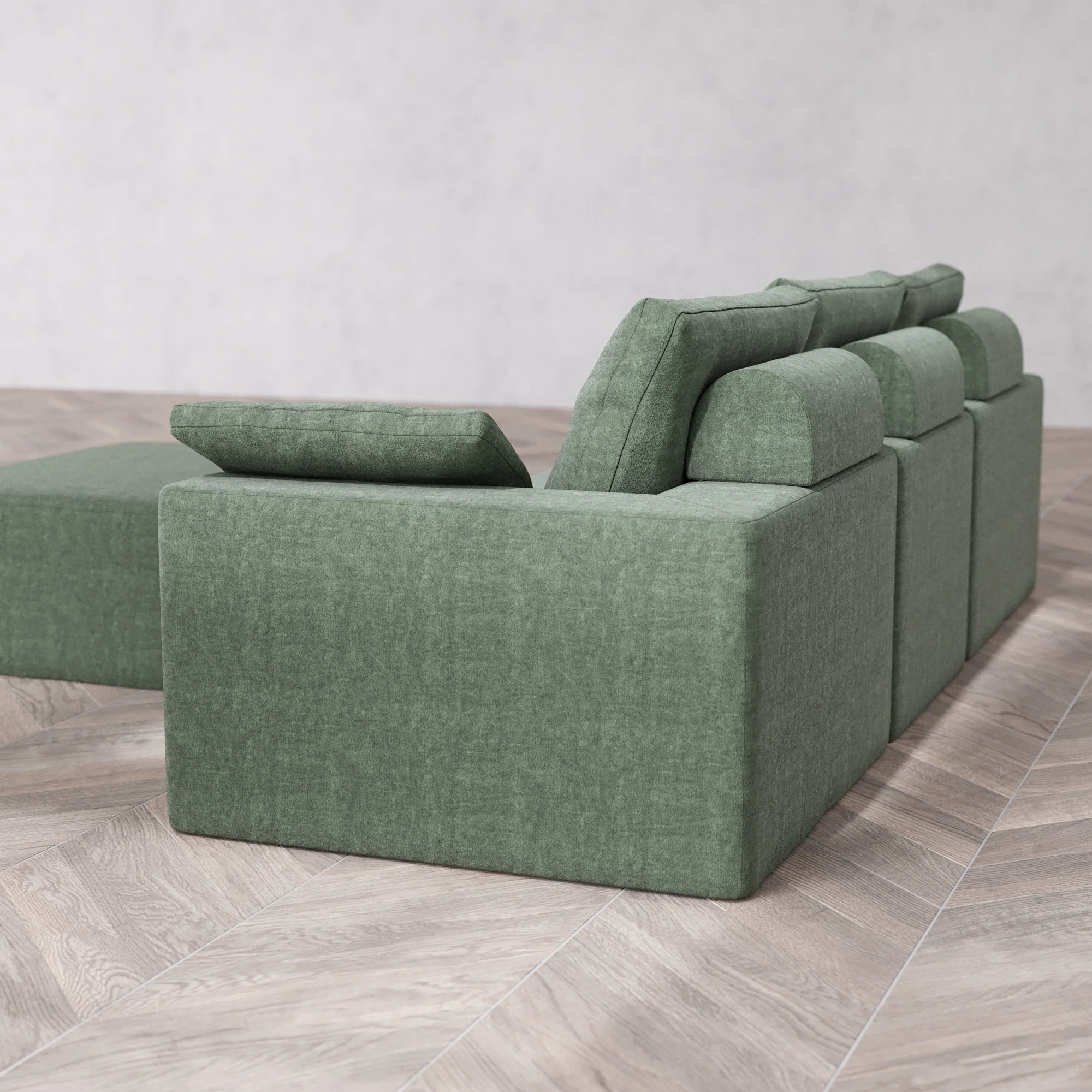 Slipcover Only - Modular Washable 3-Seater + Chaise Ottoman Cloud + Bolster Sofa in Sage - Image 5