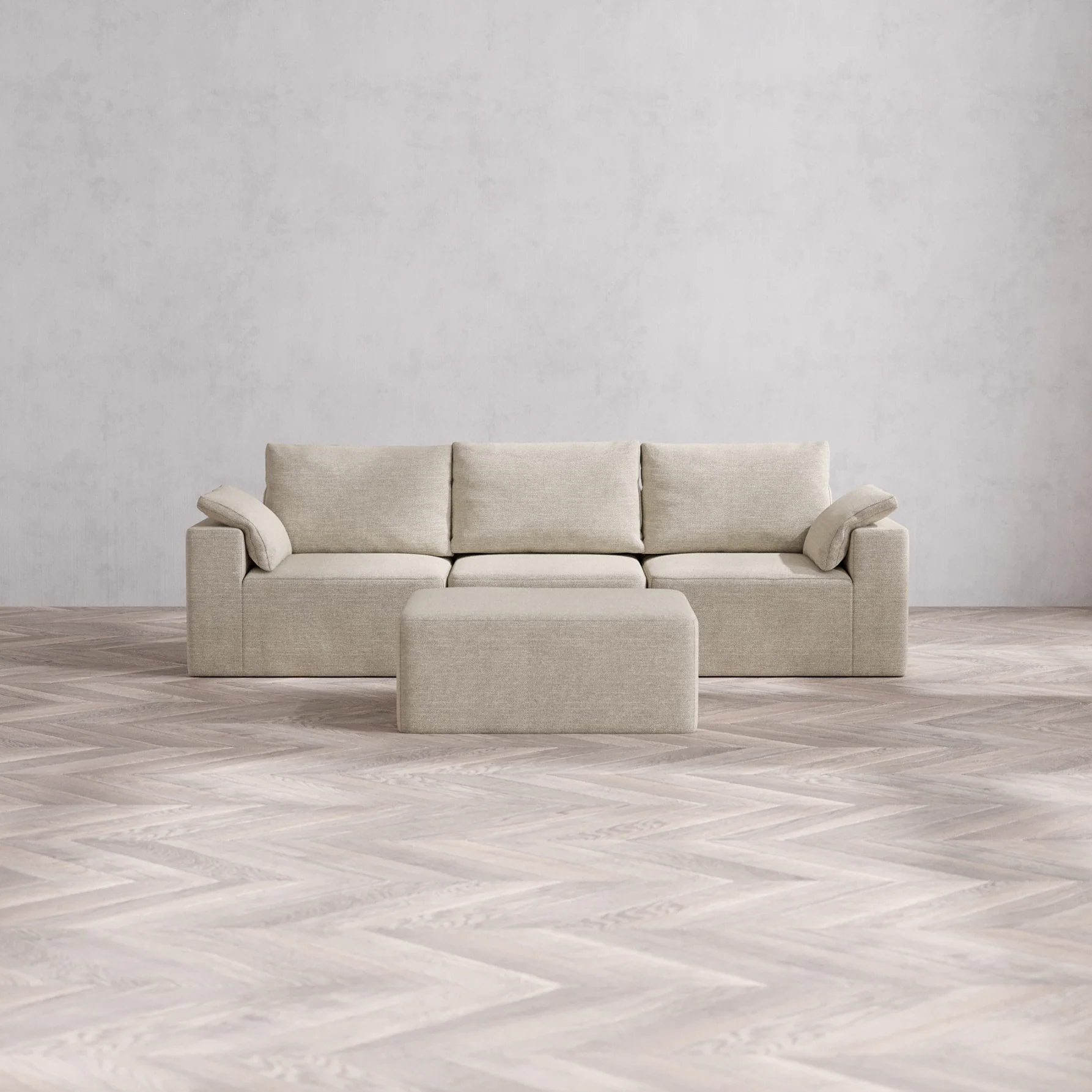 Slipcover Only - Modular Washable 3-Seater + Chaise Ottoman Cloud + Bolster Sofa in Sandstone