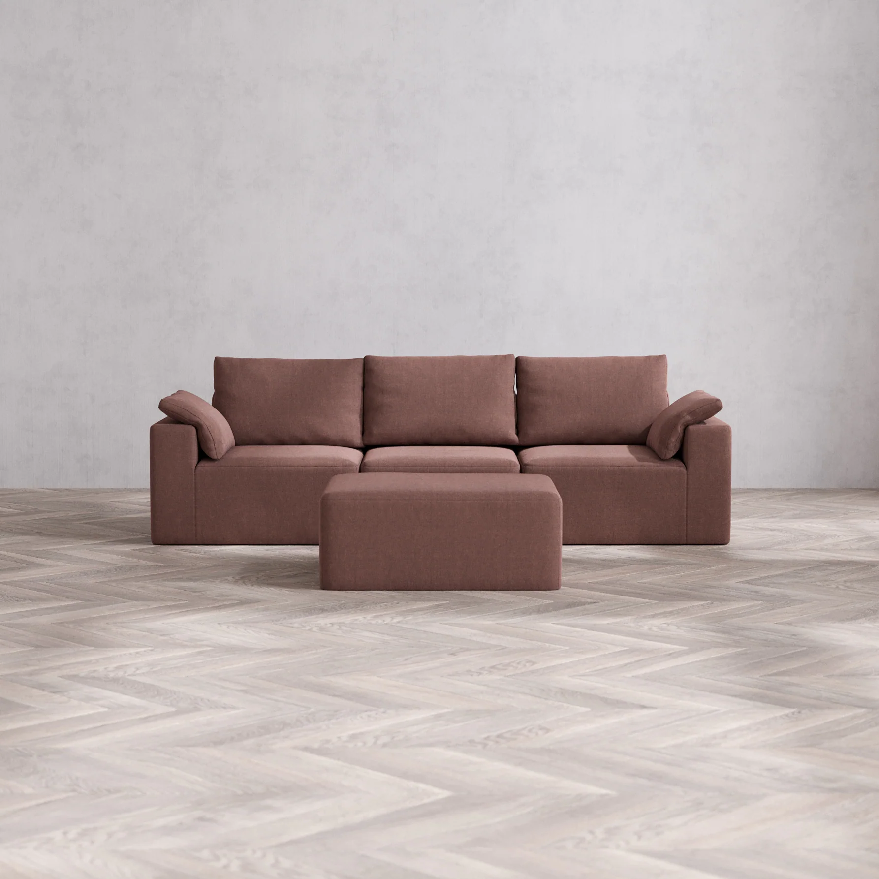 Slipcover Only - Modular Washable 3-Seater + Chaise Ottoman Cloud + Bolster Sofa in Sumac