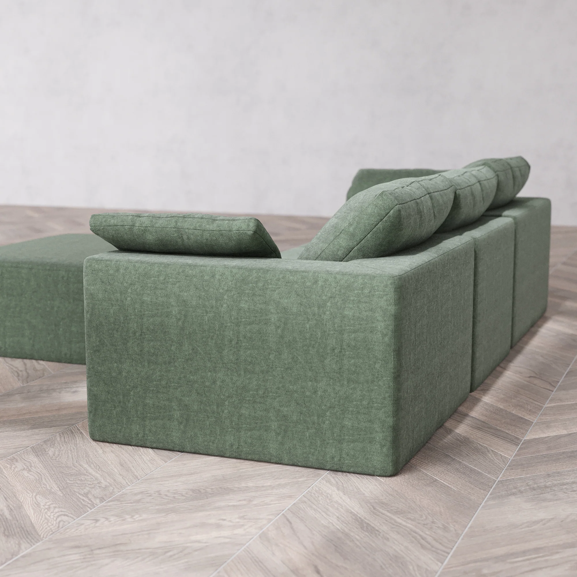 Slipcover Only - Modular Washable 3-Seater + Chaise Ottoman Cloud Sofa in Sage - Image 5