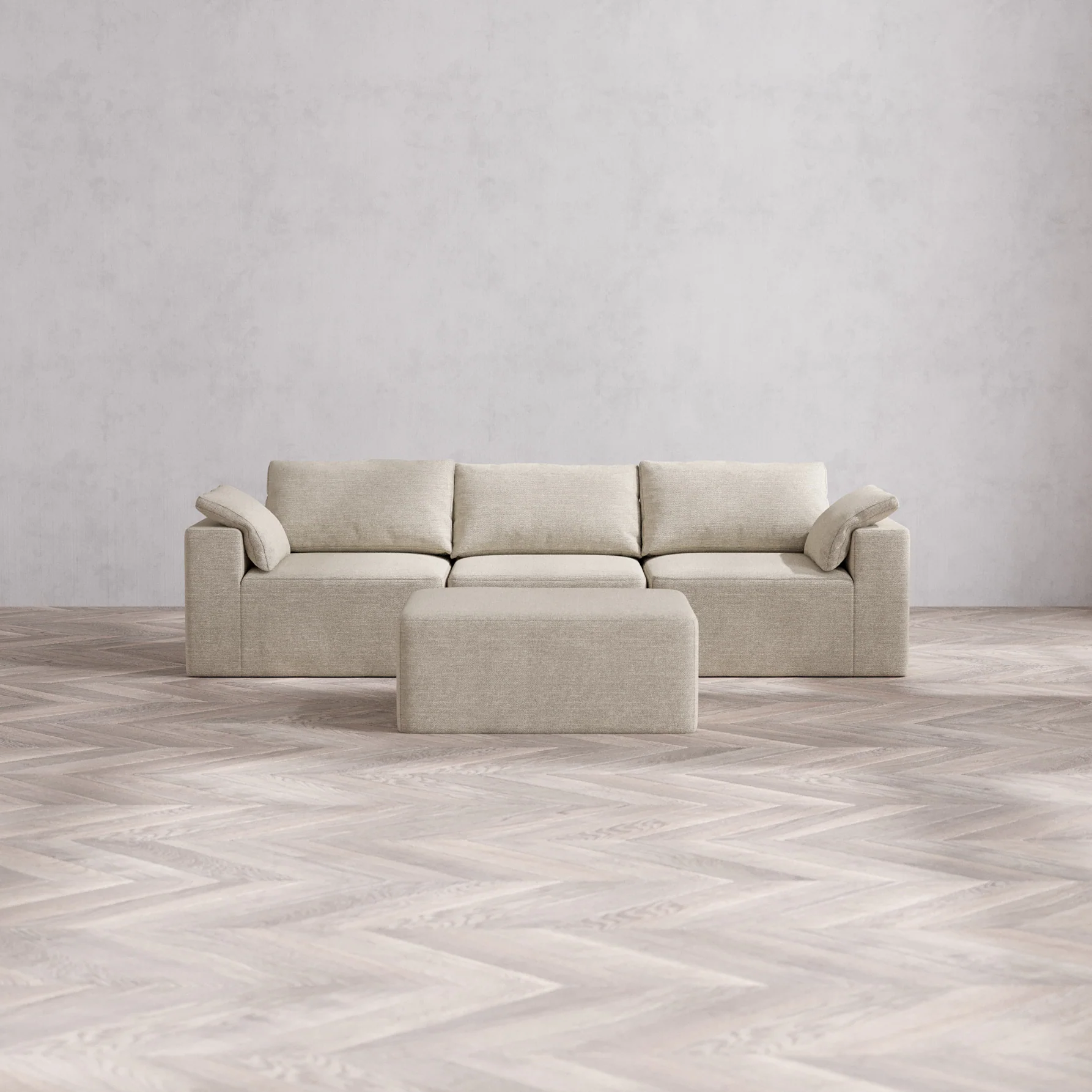 Slipcover Only - Modular Washable 3-Seater + Chaise Ottoman Cloud Sofa in Sandstone