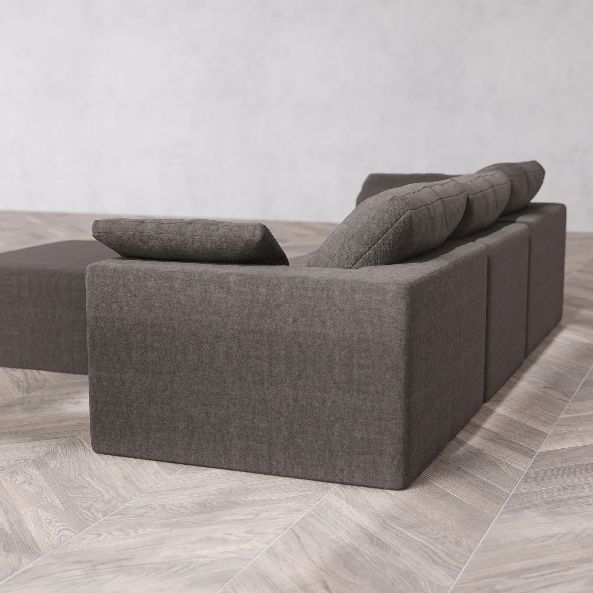 Slipcover Only - Modular Washable 3-Seater + Chaise Ottoman Cloud Sofa in Truffle - Image 5