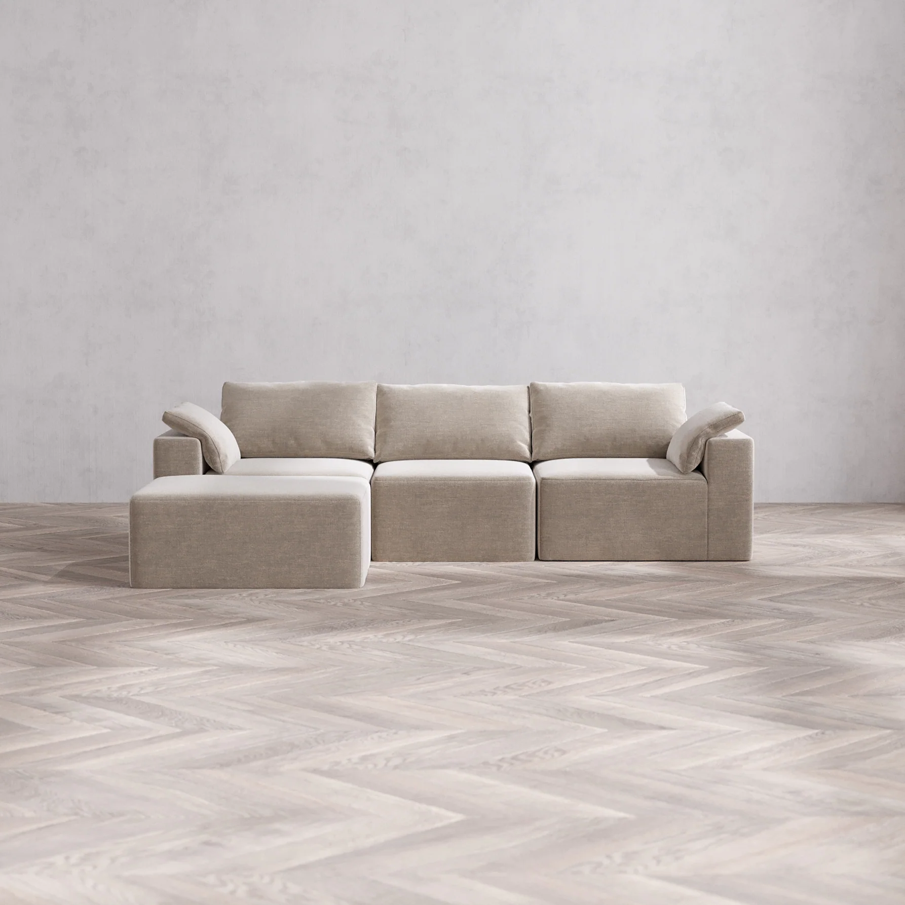 Slipcover Only - Modular Washable 3-Seater Chaise Sectional Cloud Sofa in Caraway