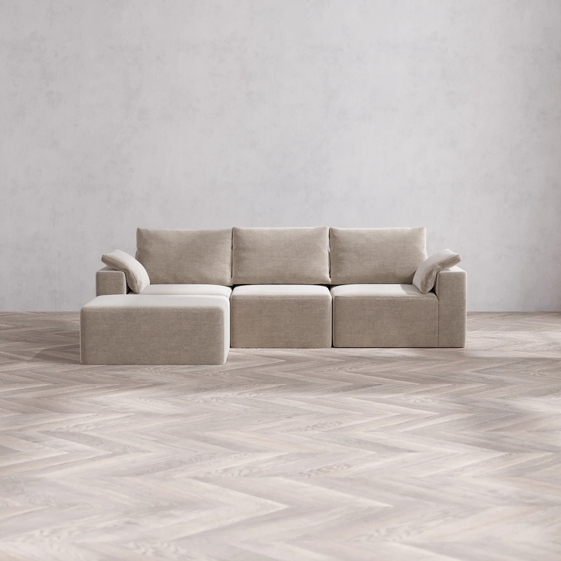 Slipcover Only - Modular Washable 3-Seater Chaise Sectional Cloud + Bolster Sofa in Caraway