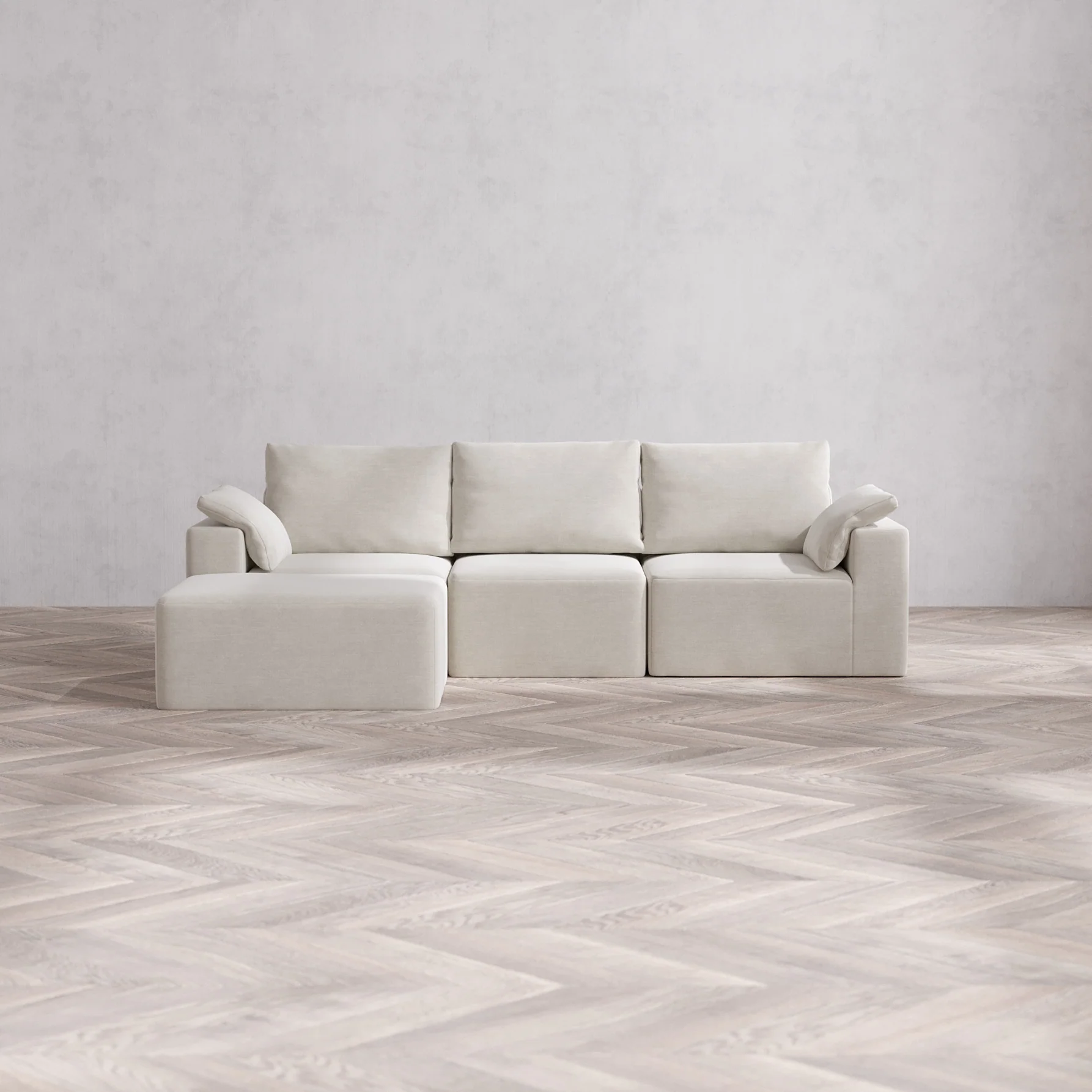 Slipcover Only - Modular Washable 3-Seater Chaise Sectional Cloud + Bolster Sofa in Cashew