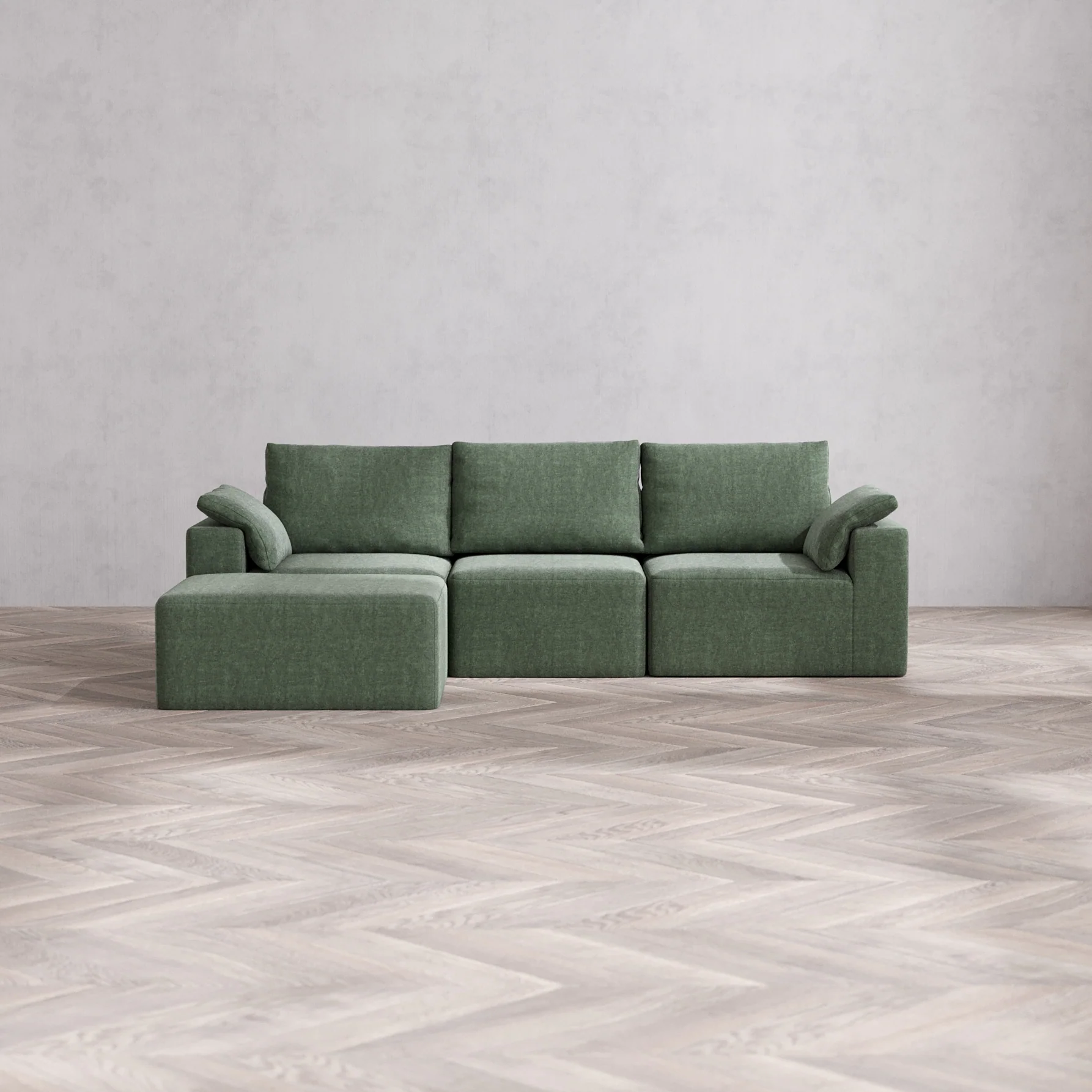 Slipcover Only - Modular Washable 3-Seater Chaise Sectional Cloud + Bolster Sofa in Sage