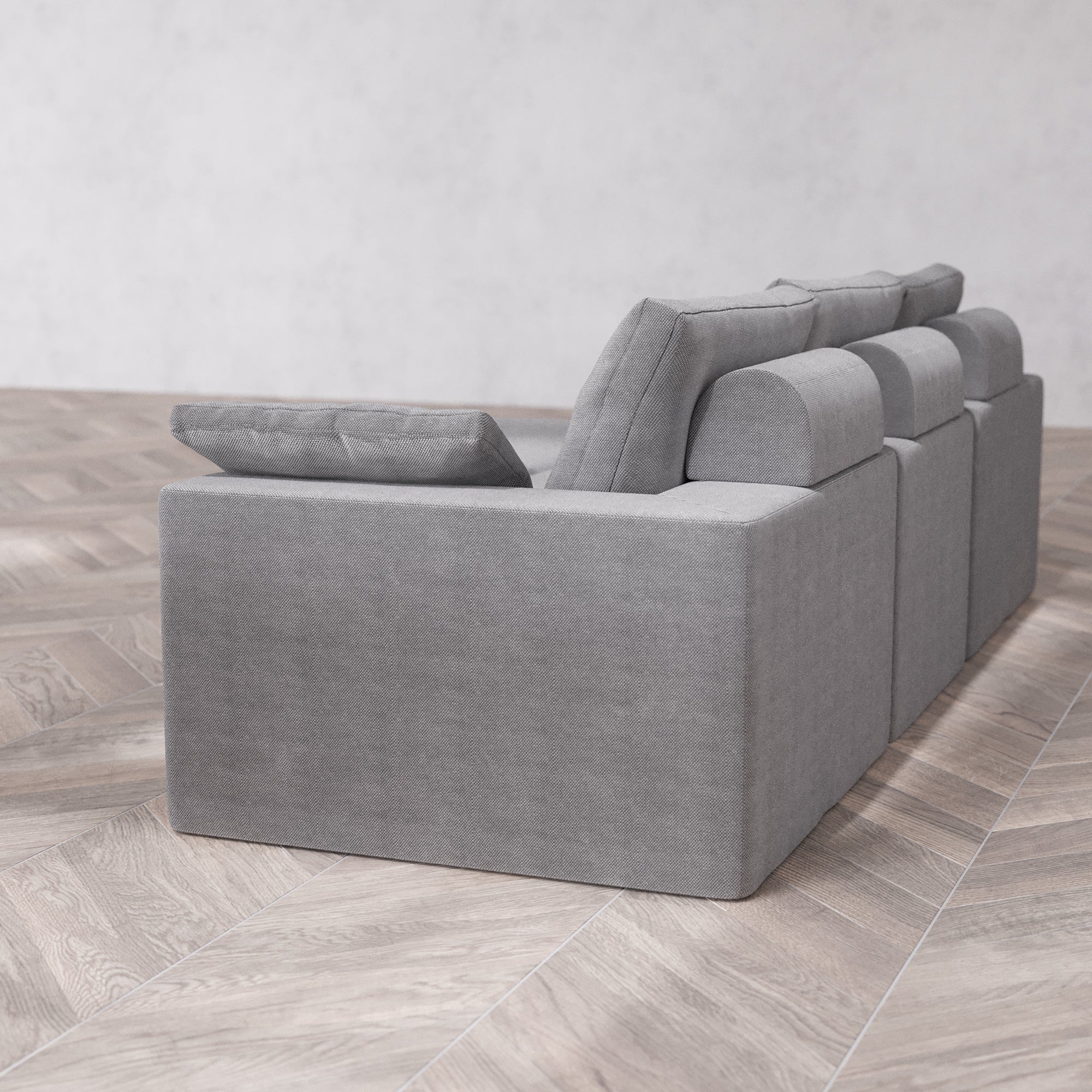 Slipcover Only - Modular Washable 3-Seater Chaise Sectional Cloud + Bolster Sofa in Slate - Image 5