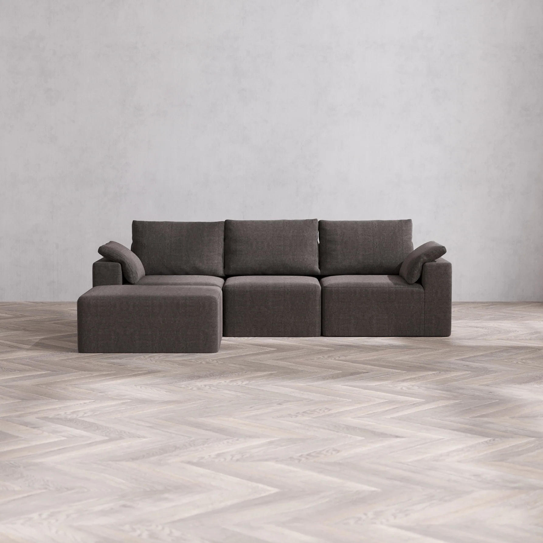 Slipcover Only - Modular Washable 3-Seater Chaise Sectional Cloud + Bolster Sofa in Truffle