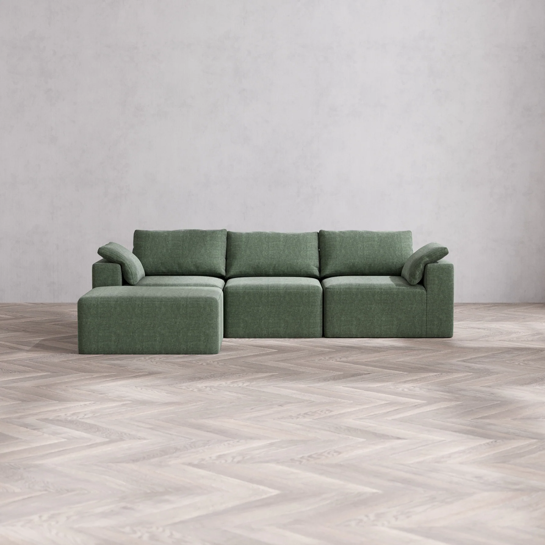 Slipcover Only - Modular Washable 3-Seater Chaise Sectional Cloud Sofa in Sage