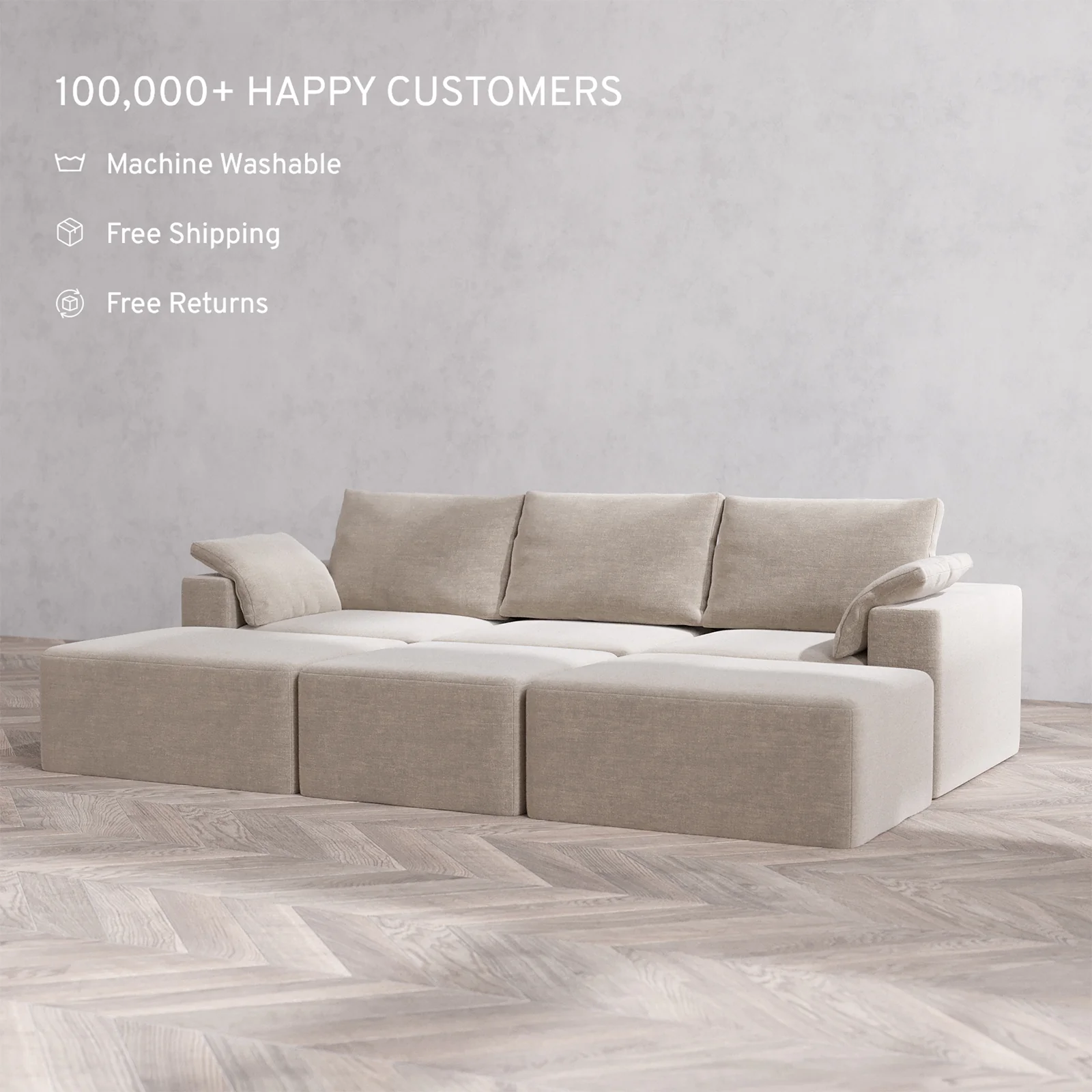 Slipcover Only - Modular Washable 3-Seater Daybed Cloud + Bolster Sofa Sectional in Caraway - Image 2