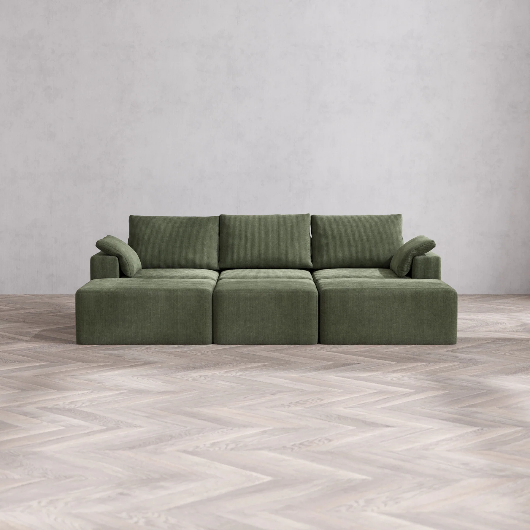 Slipcover Only - Modular Washable 3-Seater Daybed Cloud + Bolster Sofa Sectional in Juniper