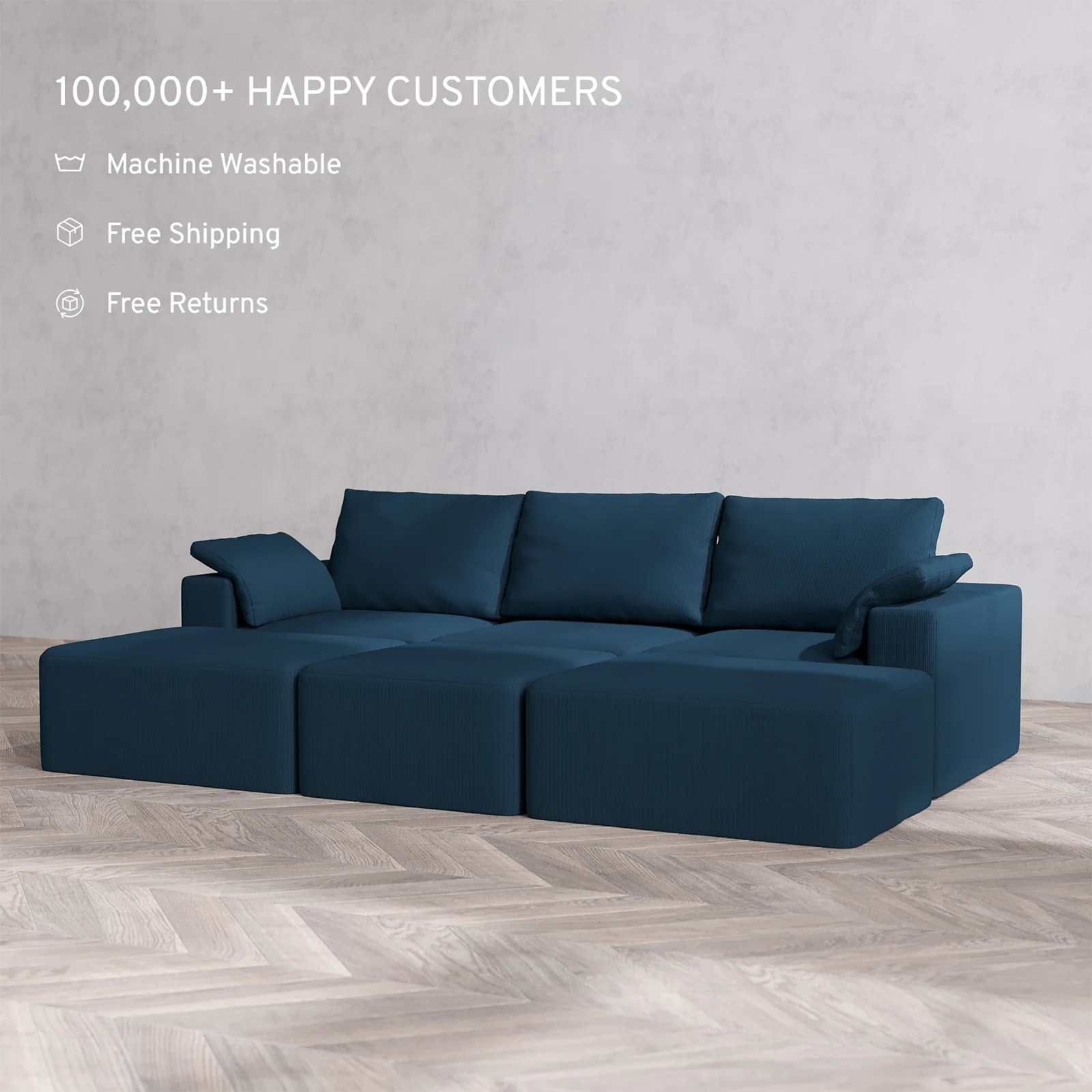 Slipcover Only - Modular Washable 3-Seater Daybed Cloud + Bolster Sofa Sectional in Lazuli - Image 2