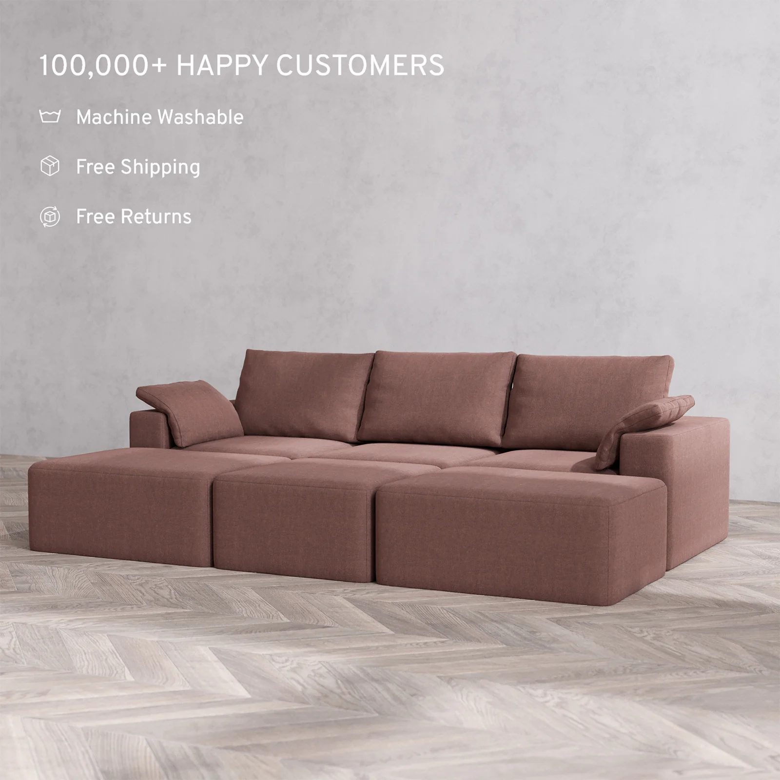 Slipcover Only - Modular Washable 3-Seater Daybed Cloud + Bolster Sofa Sectional in Sumac - Image 2
