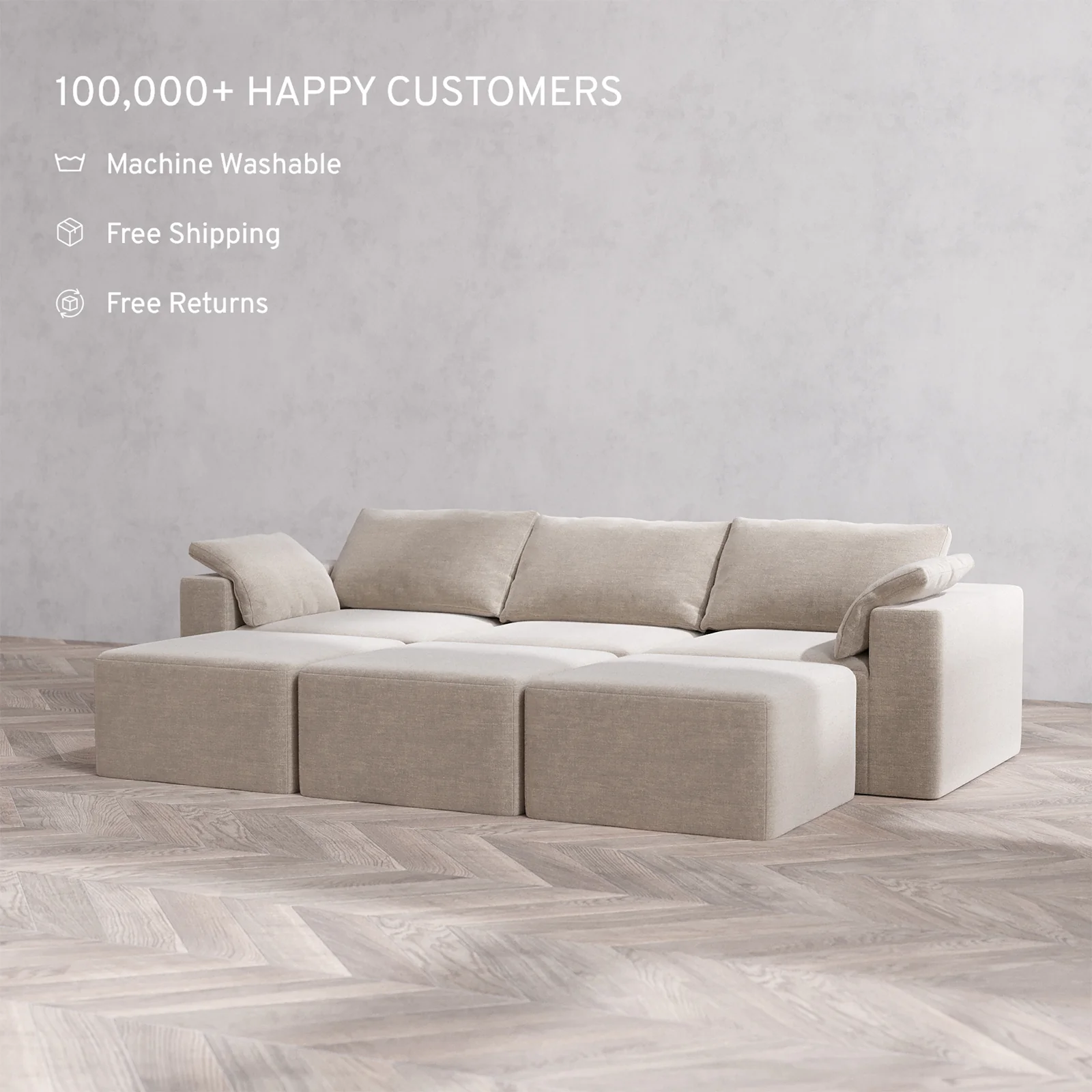 Slipcover Only - Modular Washable 3-Seater Lounge Cloud Sofa Sectional in Caraway - Image 2