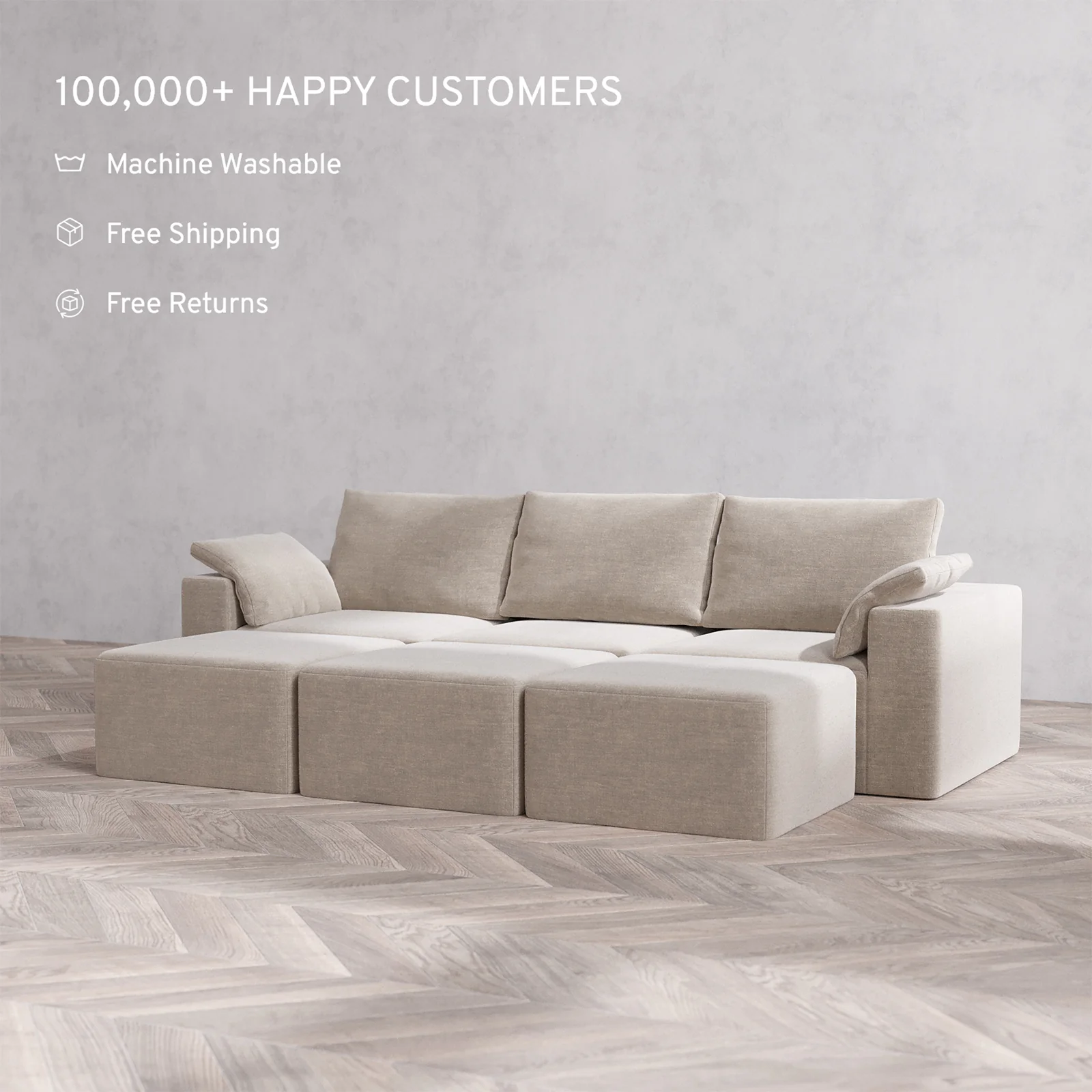 Slipcover Only - Modular Washable 3-Seater Lounge Cloud + Bolster Sofa Sectional in Caraway - Image 2
