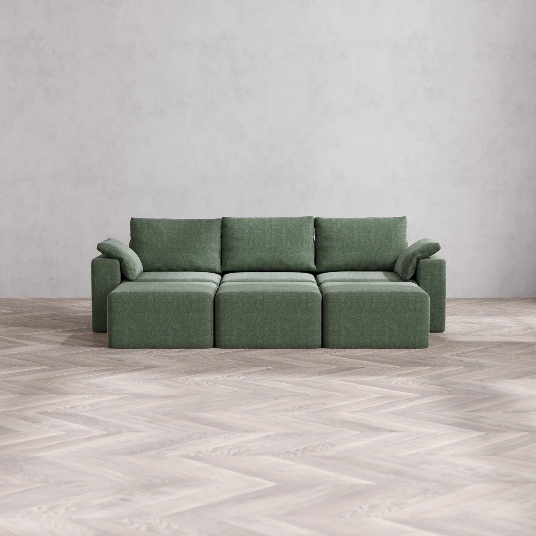 Slipcover Only - Modular Washable 3-Seater Lounge Cloud + Bolster Sofa Sectional in Sage