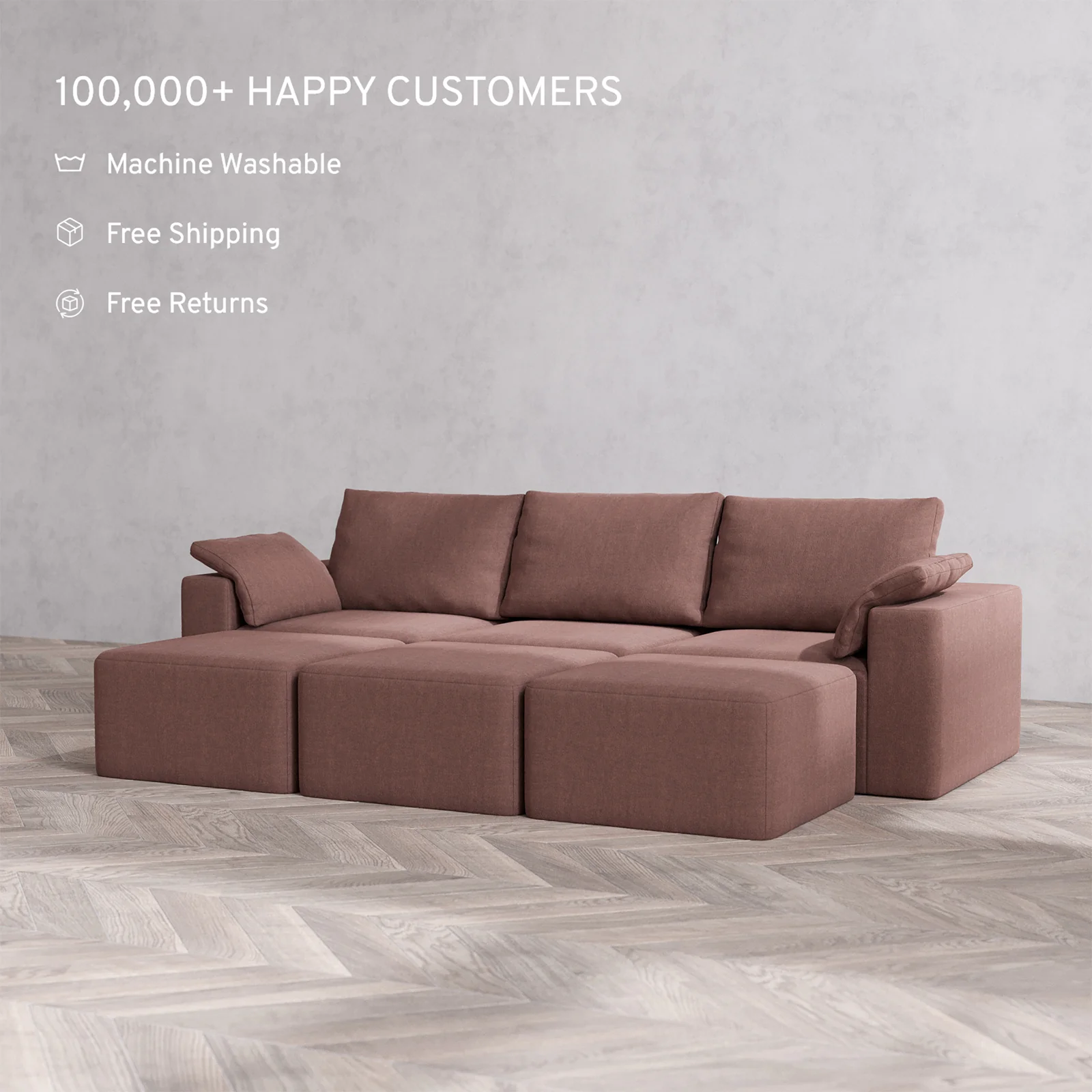 Slipcover Only - Modular Washable 3-Seater Lounge Cloud + Bolster Sofa Sectional in Sumac - Image 2