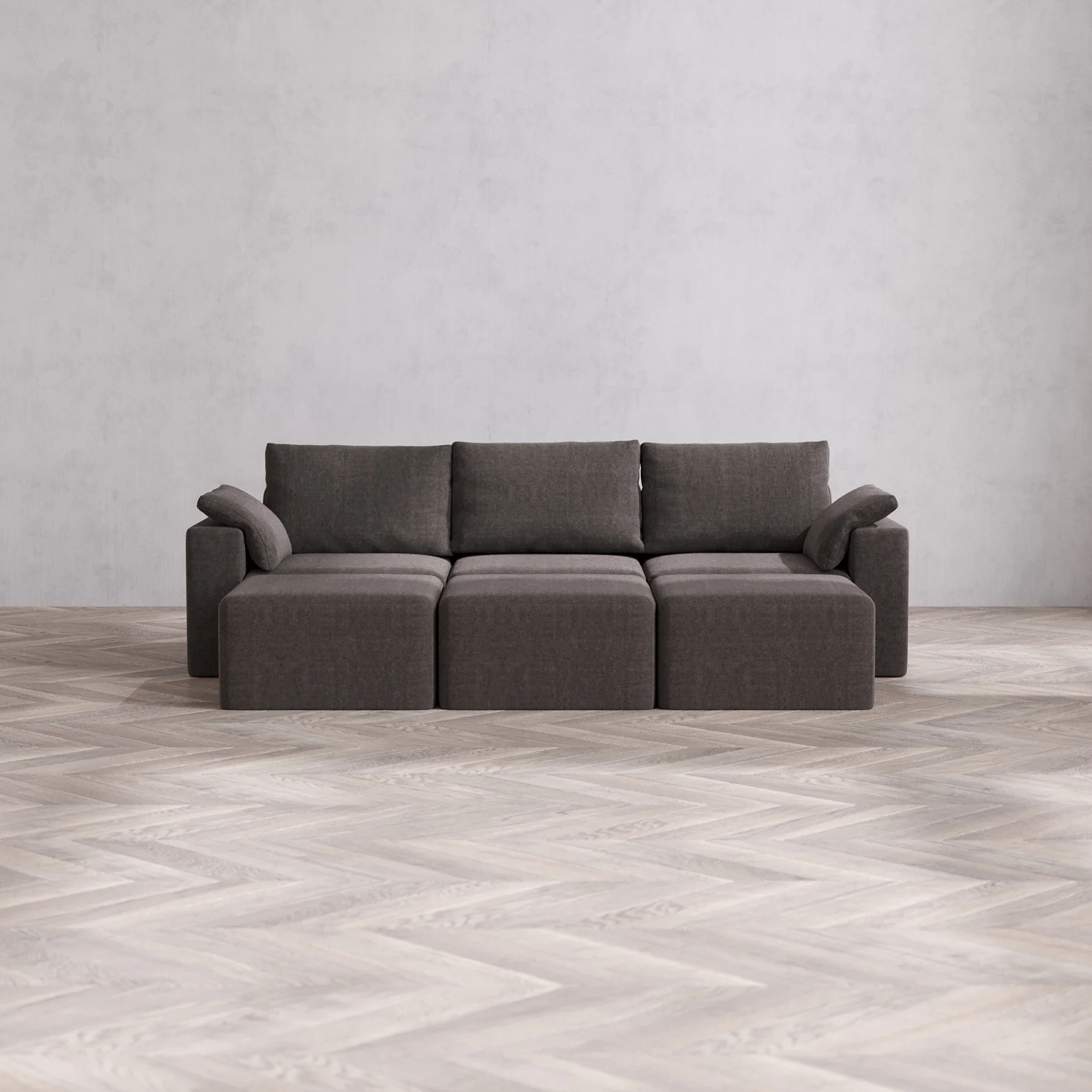 Slipcover Only - Modular Washable 3-Seater Lounge Cloud + Bolster Sofa Sectional in Truffle