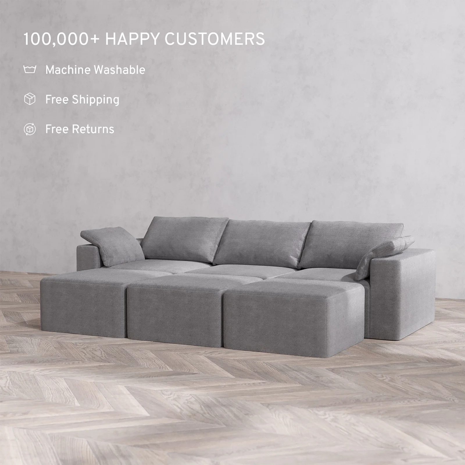 Slipcover Only - Modular Washable 3-Seater Lounge Cloud Sofa Sectional in Slate - Image 2