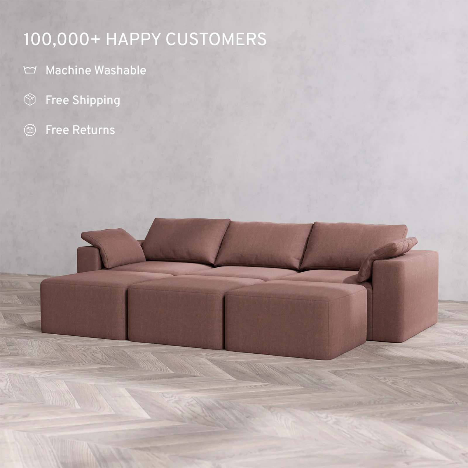 Slipcover Only - Modular Washable 3-Seater Lounge Cloud Sofa Sectional in Sumac - Image 2