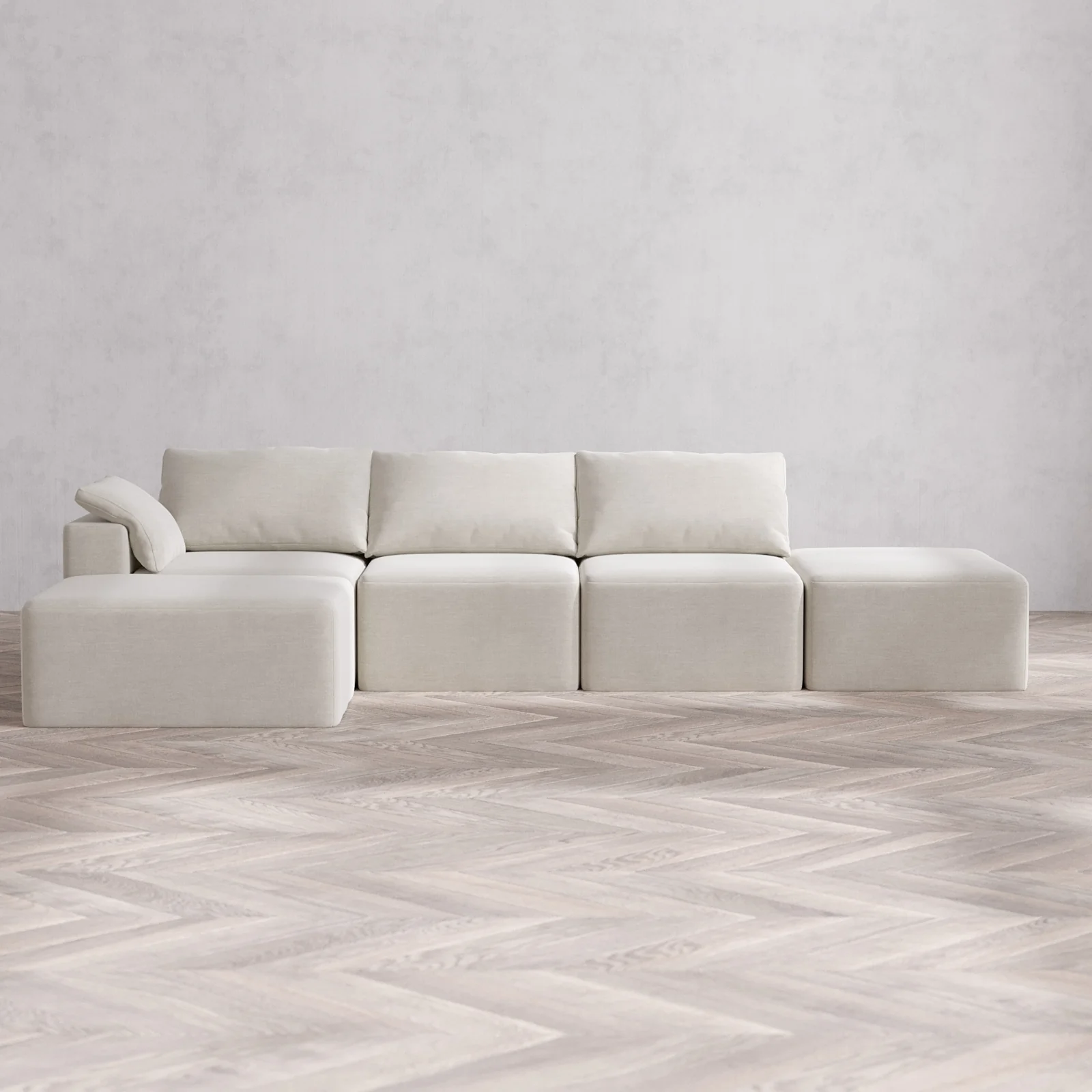 Slipcover Only - Modular Washable 3-Seater Open End Chaise Sectional Cloud Sofa in Cashew | Left-Facing Arm