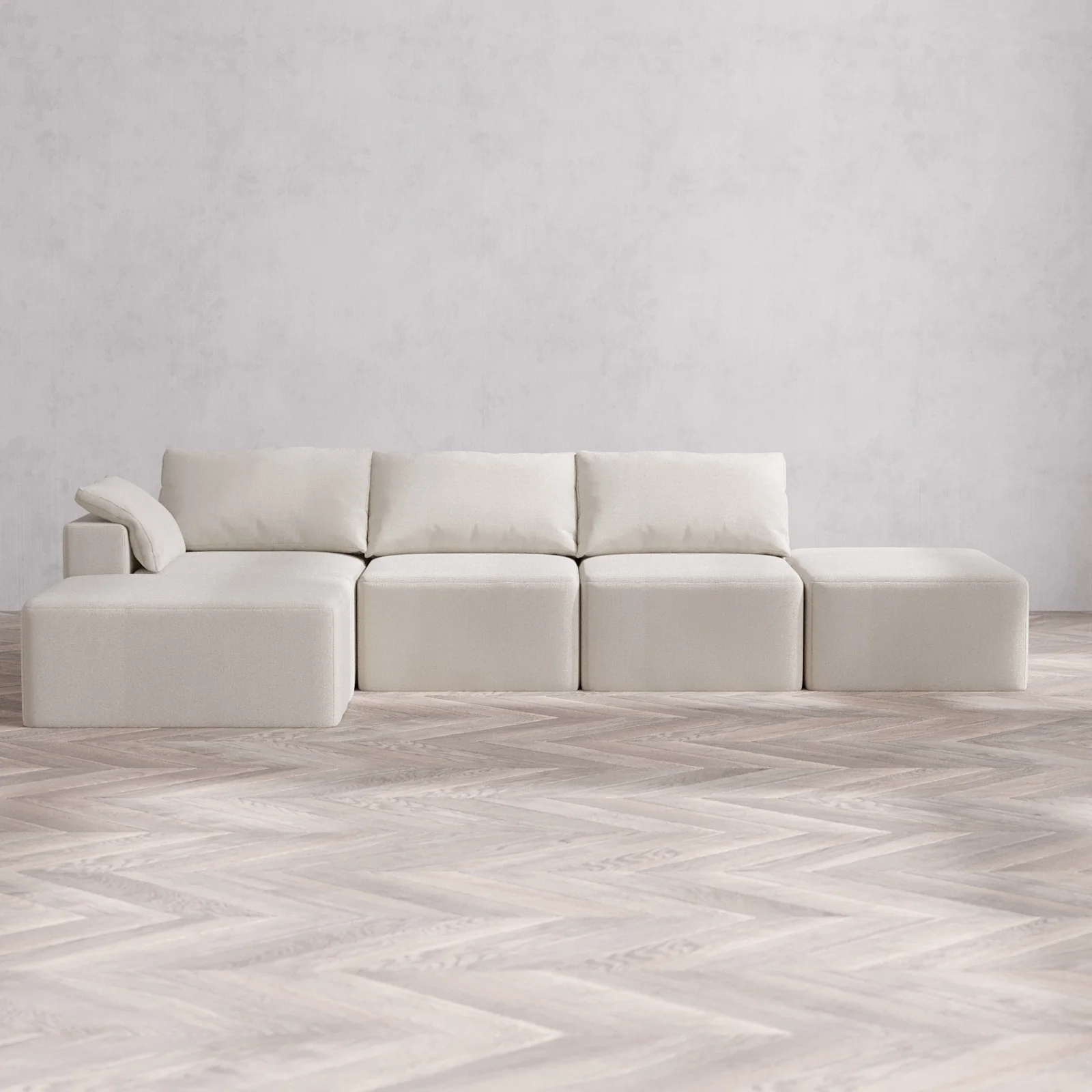 Slipcover Only - Modular Washable 3-Seater Open End Chaise Sectional Cloud Sofa in Pearl | Left-Facing Arm