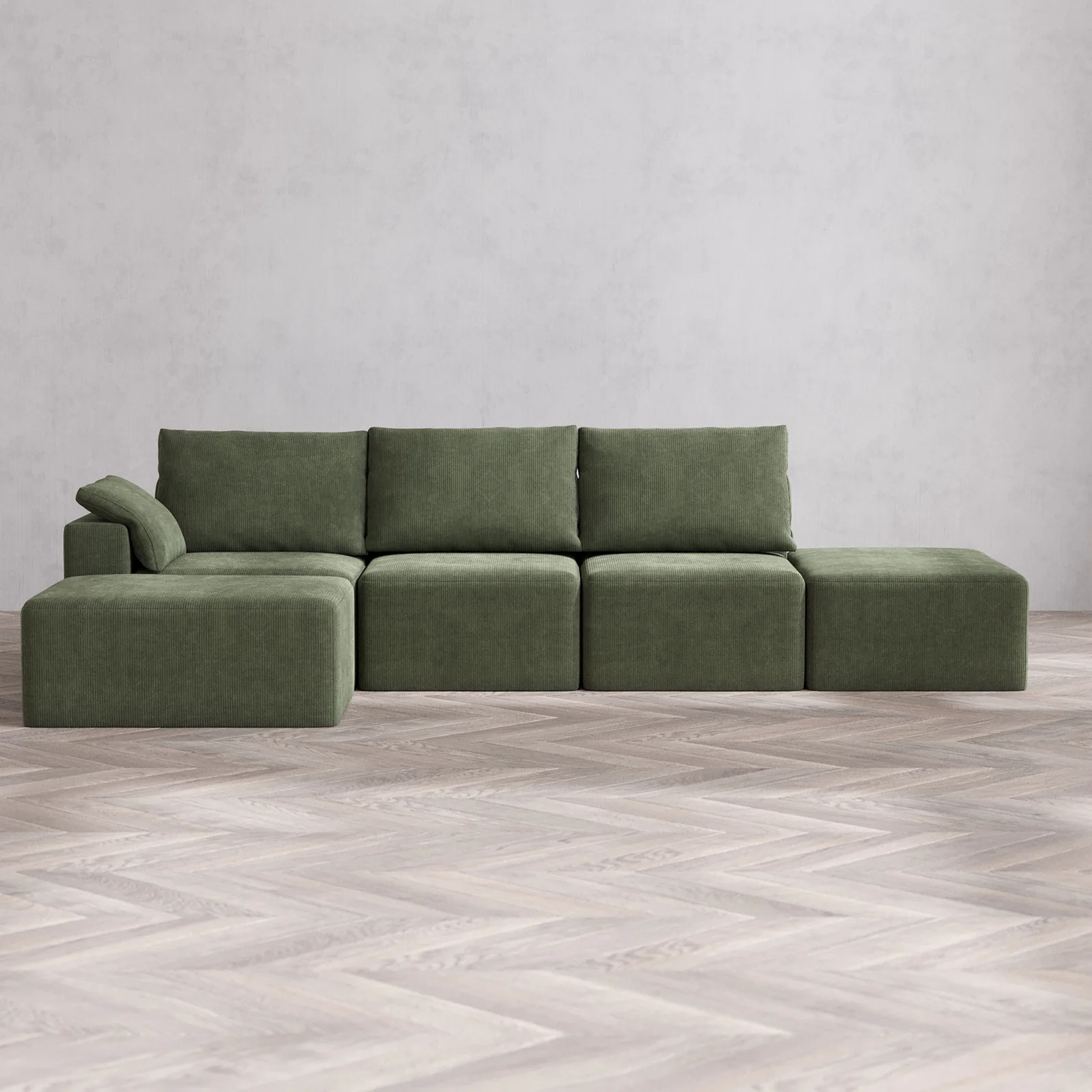 Slipcover Only - Modular Washable 3-Seater Open End Chaise Sectional Cloud + Bolster Sofa in Juniper | Left-Facing Arm