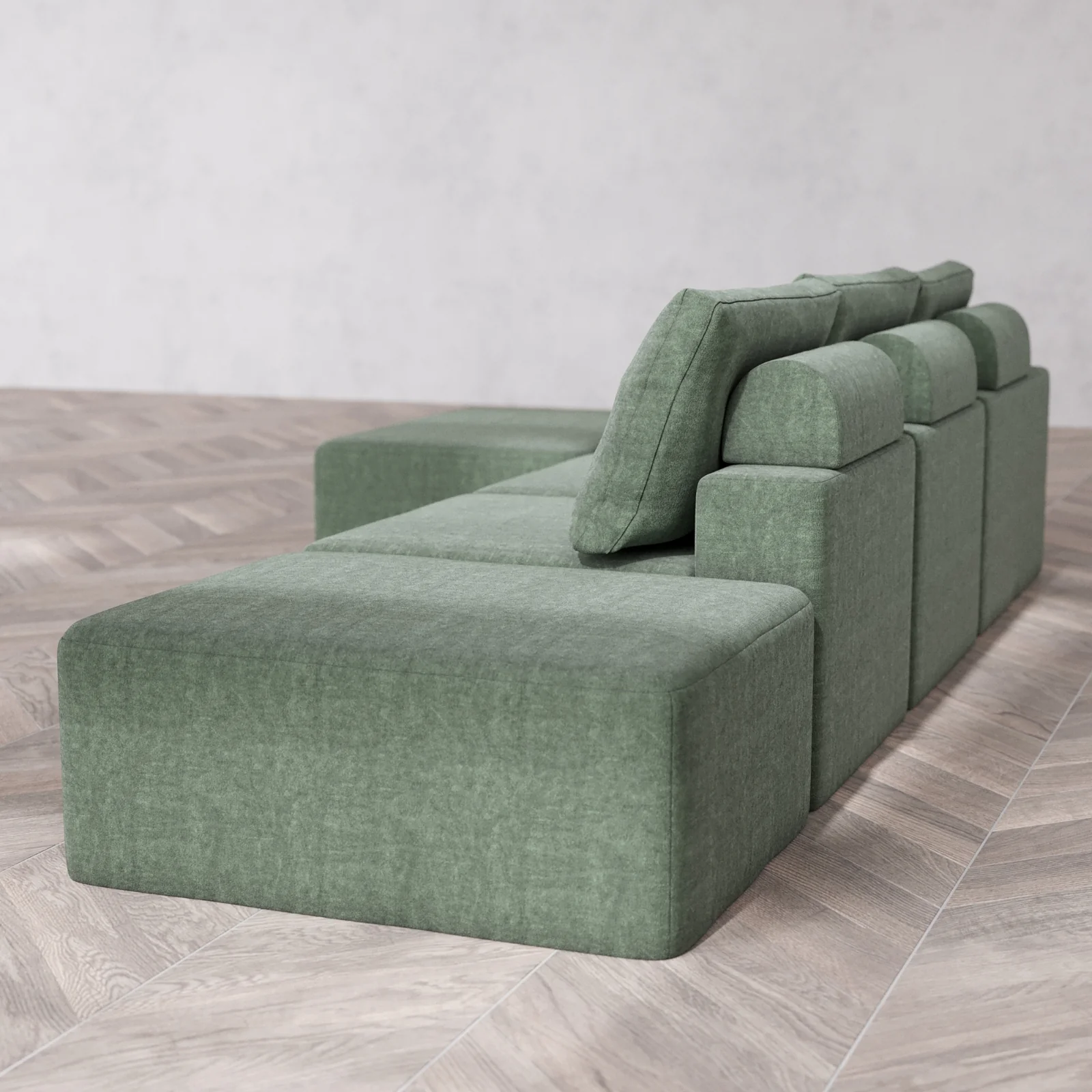 Slipcover Only - Modular Washable 3-Seater Open End Chaise Sectional Cloud + Bolster Sofa in Sage | Left-Facing Arm - Image 5