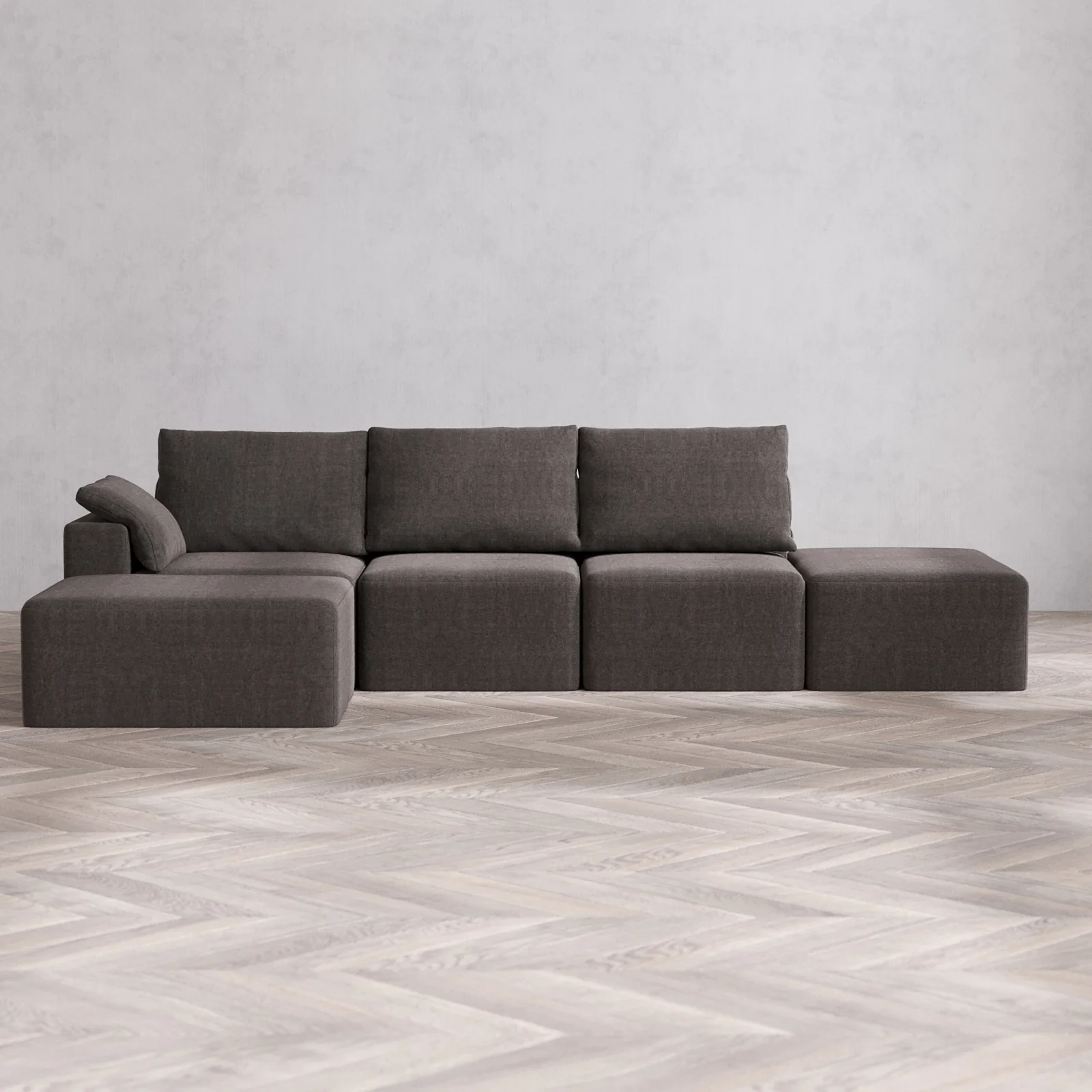 Slipcover Only - Modular Washable 3-Seater Open End Chaise Sectional Cloud + Bolster Sofa in Truffle | Left-Facing Arm