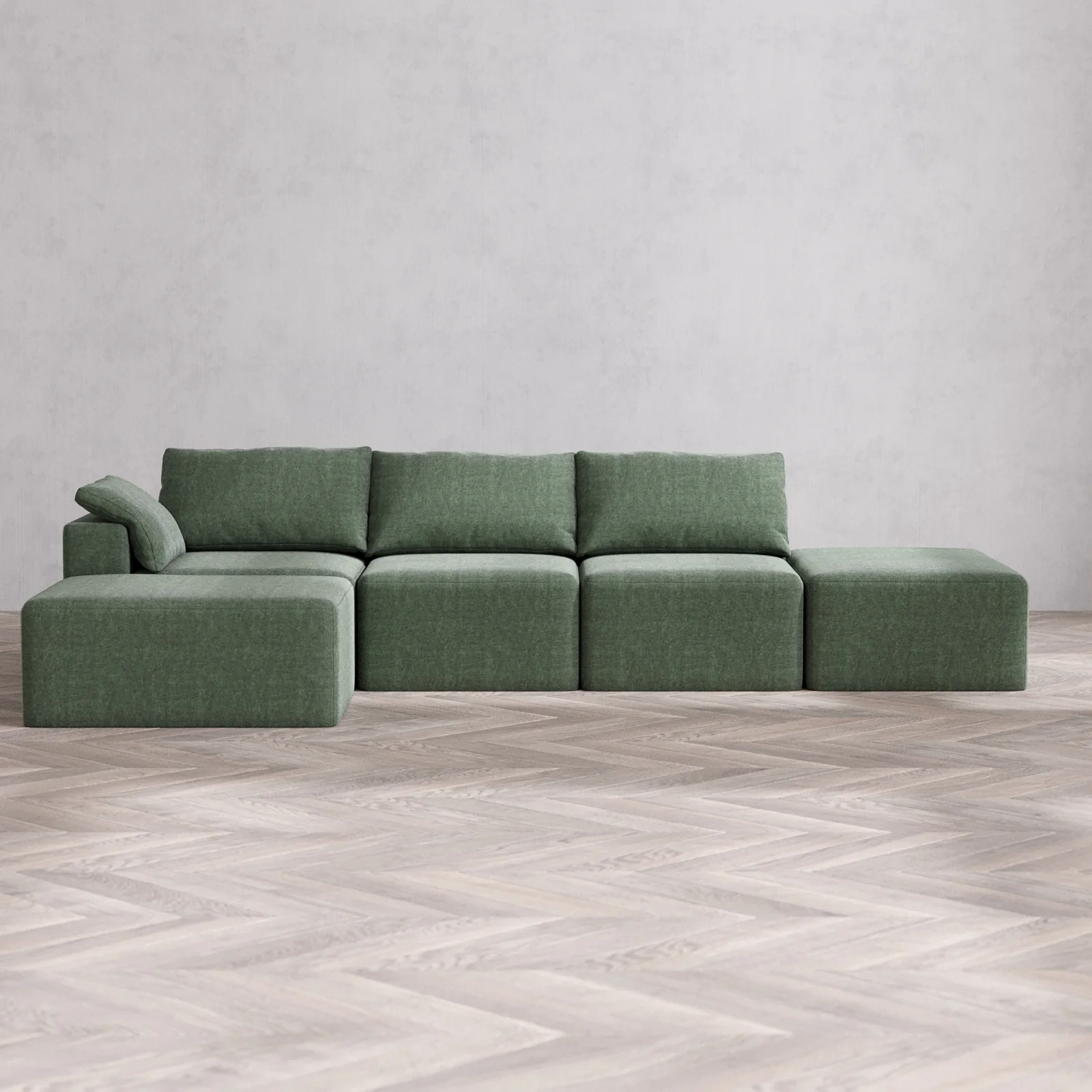 Slipcover Only - Modular Washable 3-Seater Open End Chaise Sectional Cloud Sofa in Sage | Left-Facing Arm