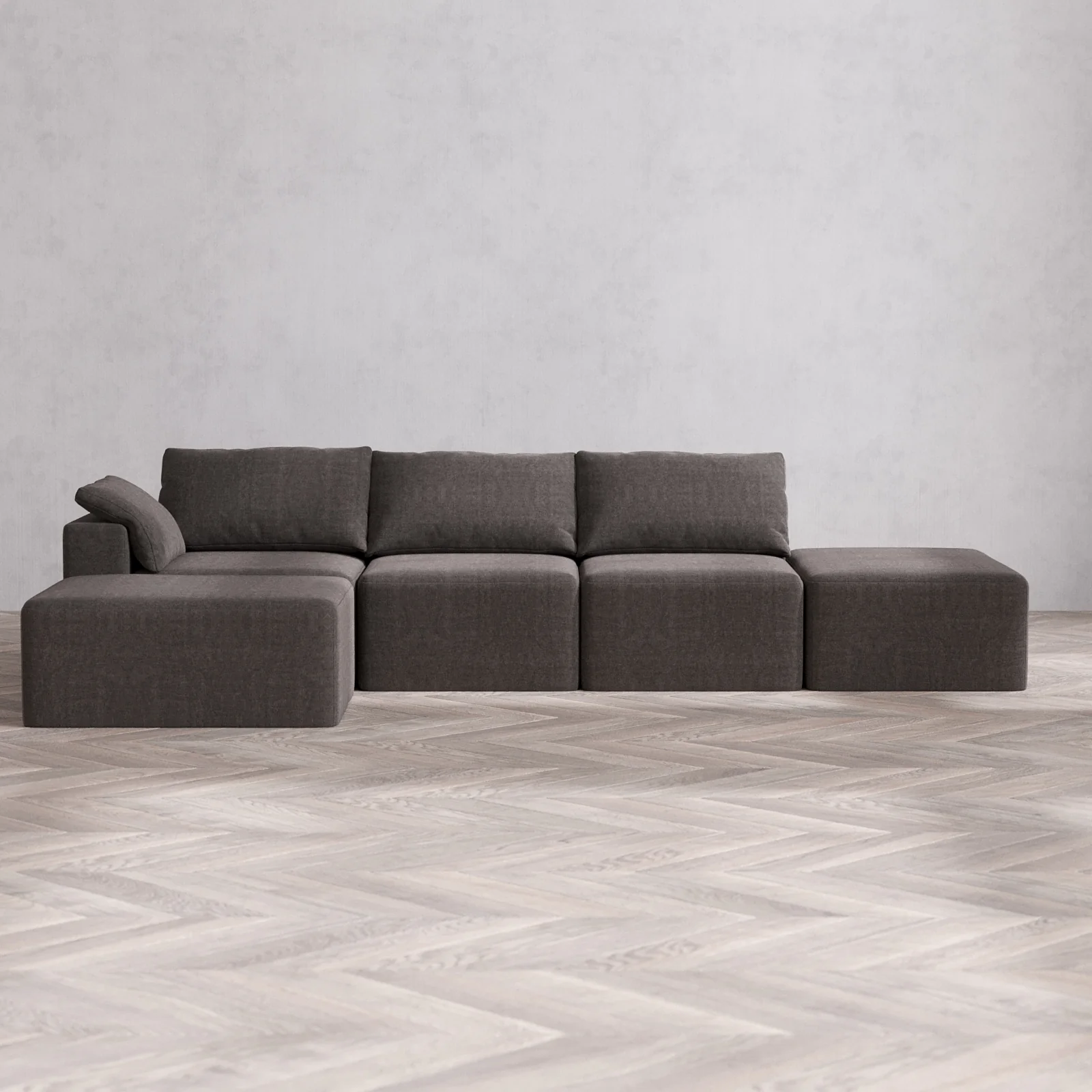 Slipcover Only - Modular Washable 3-Seater Open End Chaise Sectional Cloud Sofa in Truffle | Left-Facing Arm