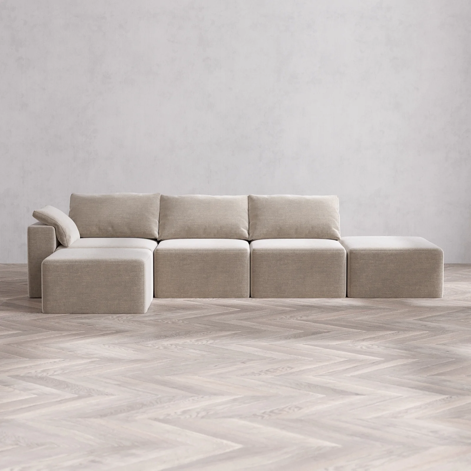 Slipcover Only - Modular Washable 3-Seater Open End Sectional Cloud Sofa in Caraway | Left-Facing Arm