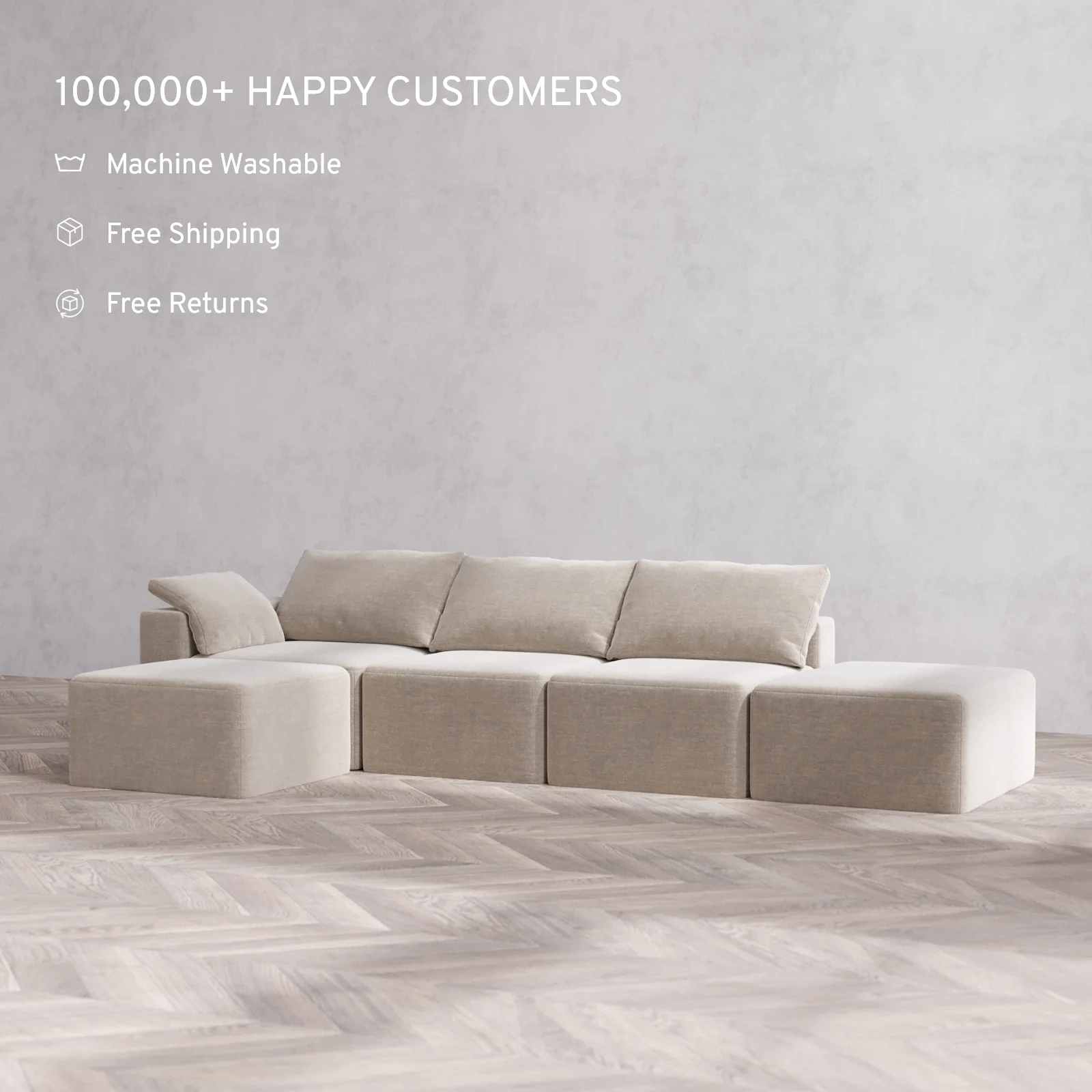 Slipcover Only - Modular Washable 3-Seater Open End Sectional Cloud Sofa in Caraway | Left-Facing Arm - Image 2