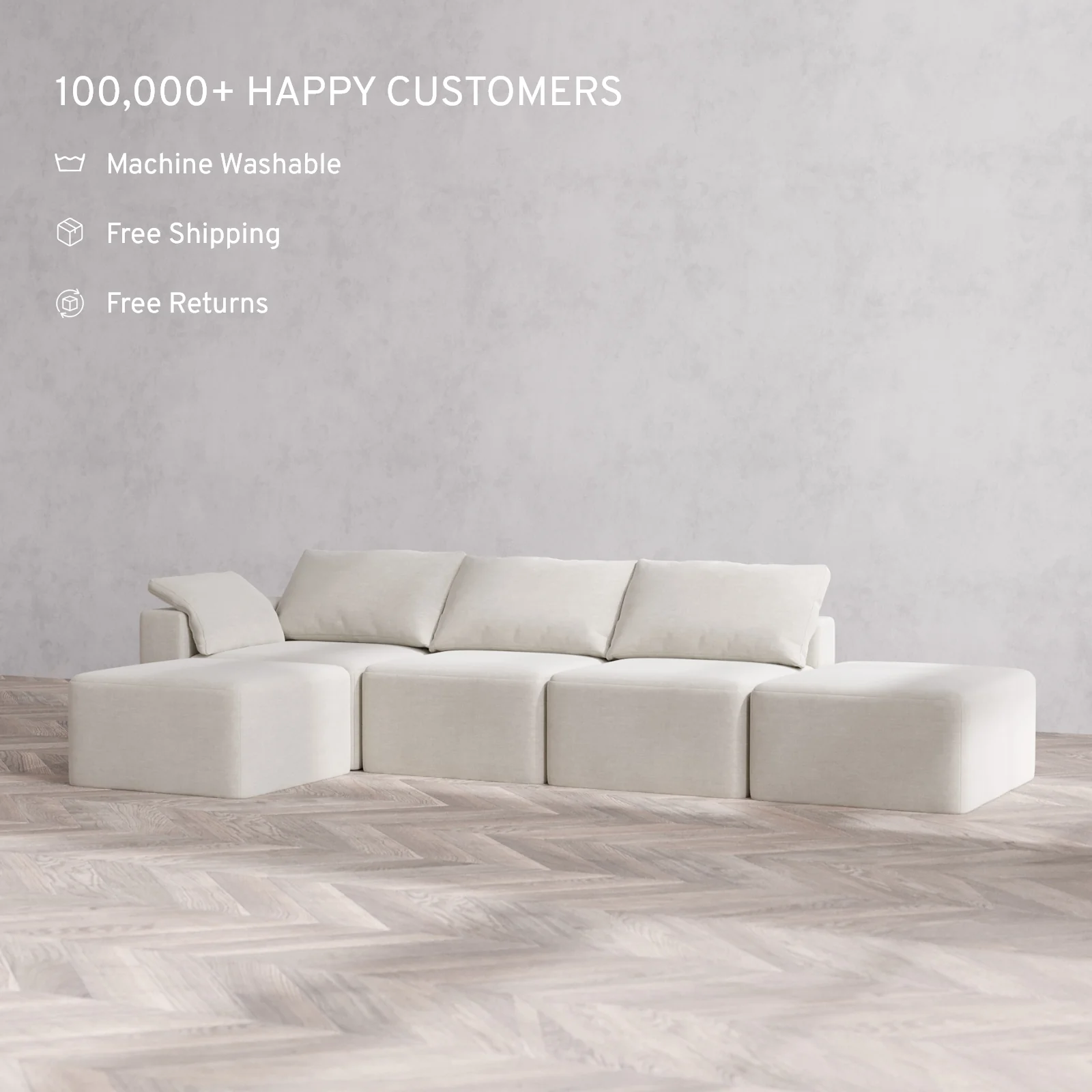 Slipcover Only - Modular Washable 3-Seater Open End Sectional Cloud Sofa in Cashew | Left-Facing Arm - Image 2
