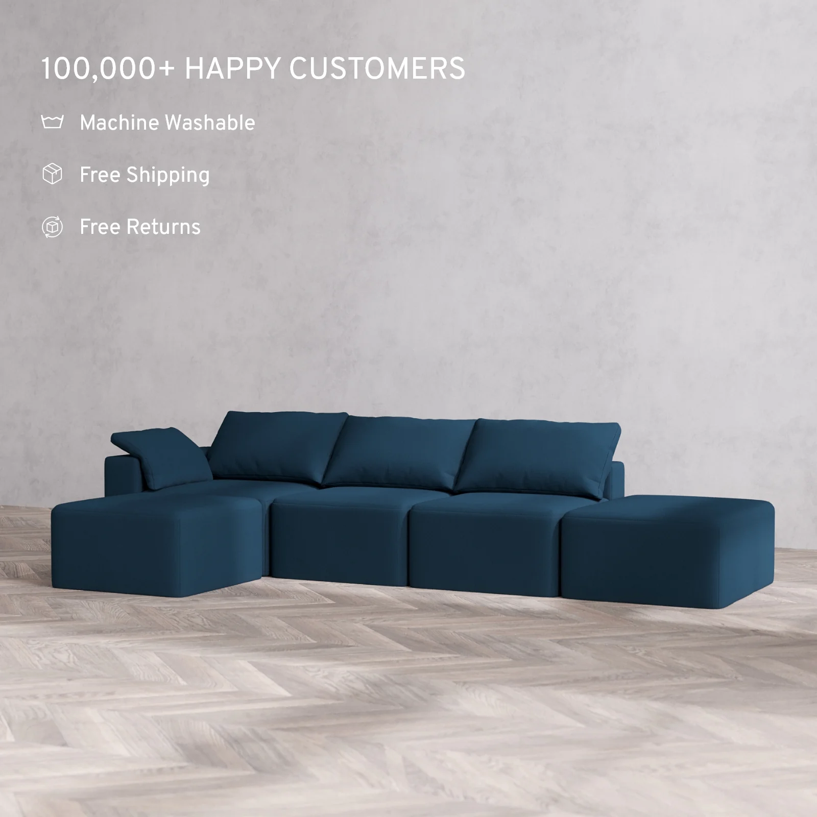 Slipcover Only - Modular Washable 3-Seater Open End Sectional Cloud Sofa in Lazuli | Left-Facing Arm - Image 2