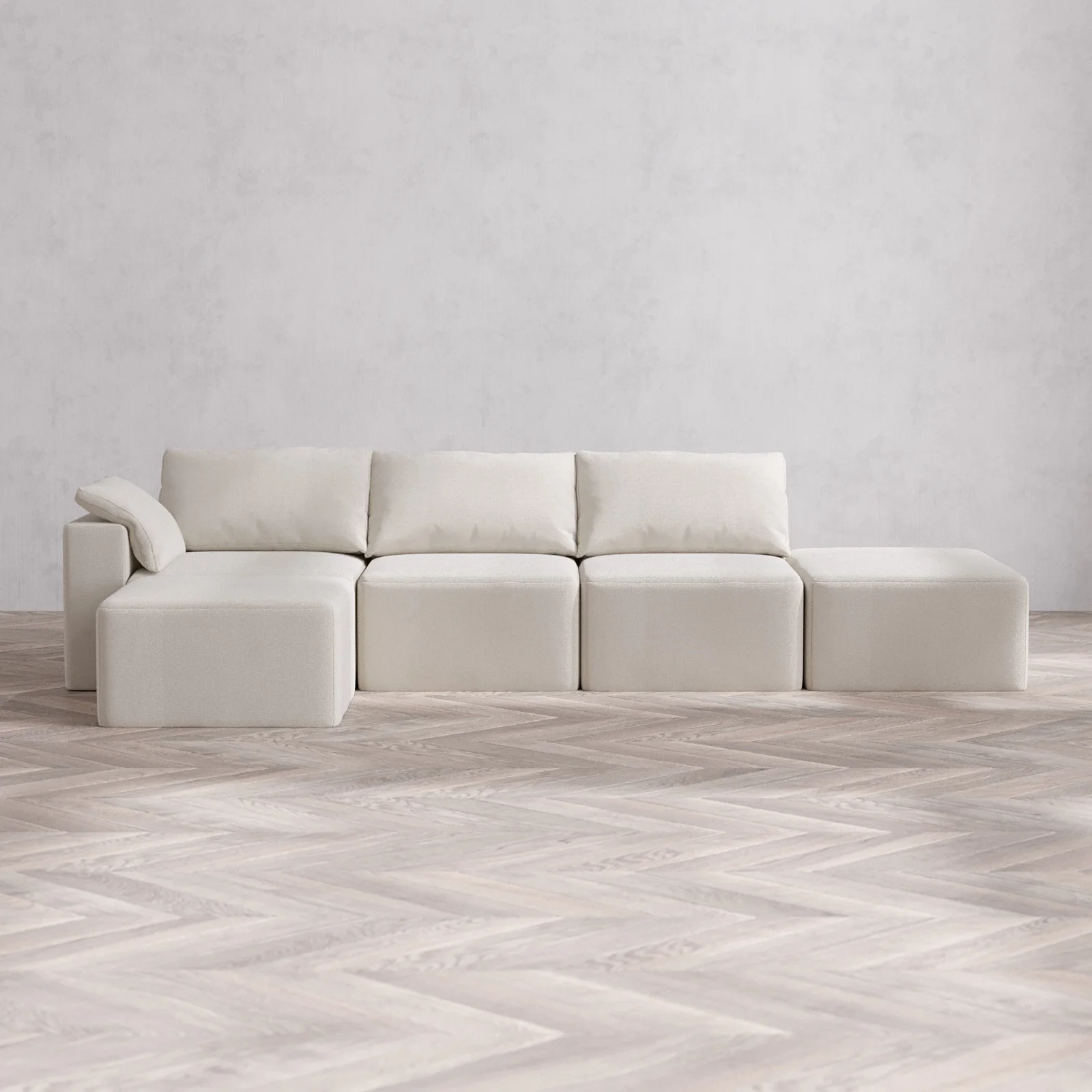 Slipcover Only - Modular Washable 3-Seater Open End Sectional Cloud Sofa in Pearl | Left-Facing Arm