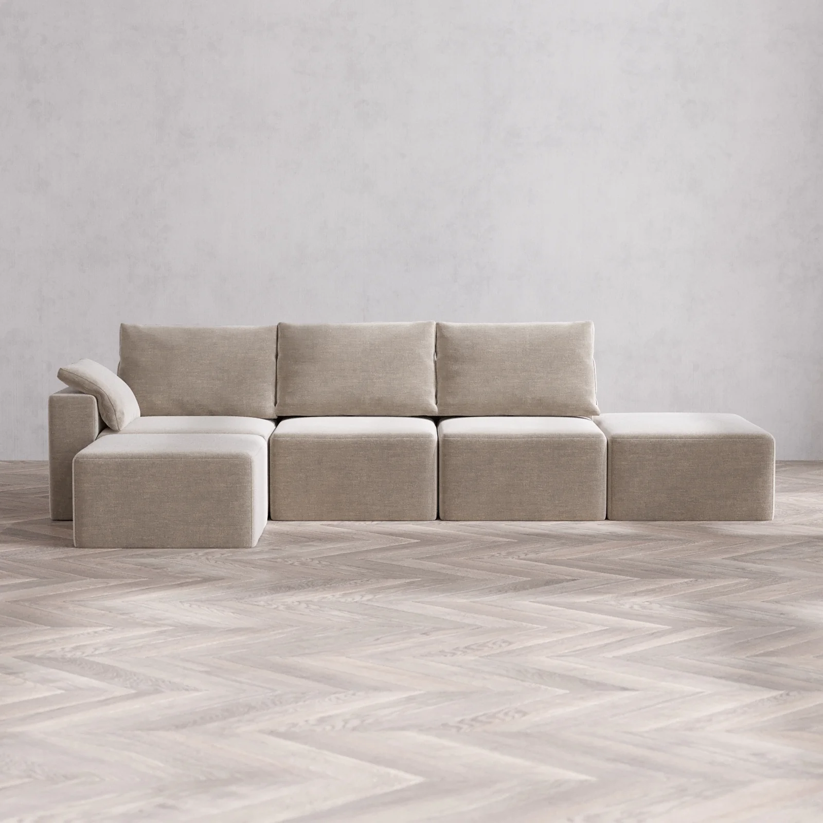 Slipcover Only - Modular Washable 3-Seater Open End Sectional Cloud + Bolster Sofa in Caraway | Left-Facing Arm