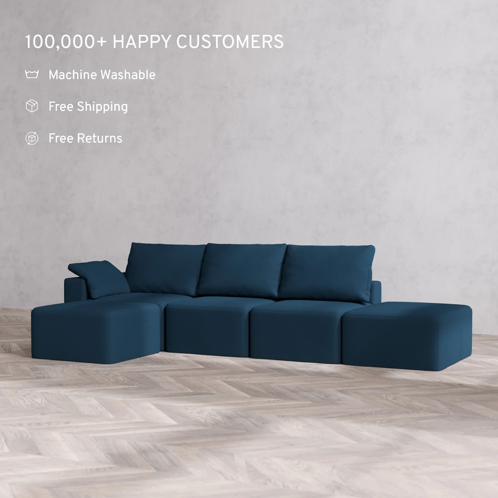 Slipcover Only - Modular Washable 3-Seater Open End Sectional Cloud + Bolster Sofa in Lazuli | Left-Facing Arm - Image 2