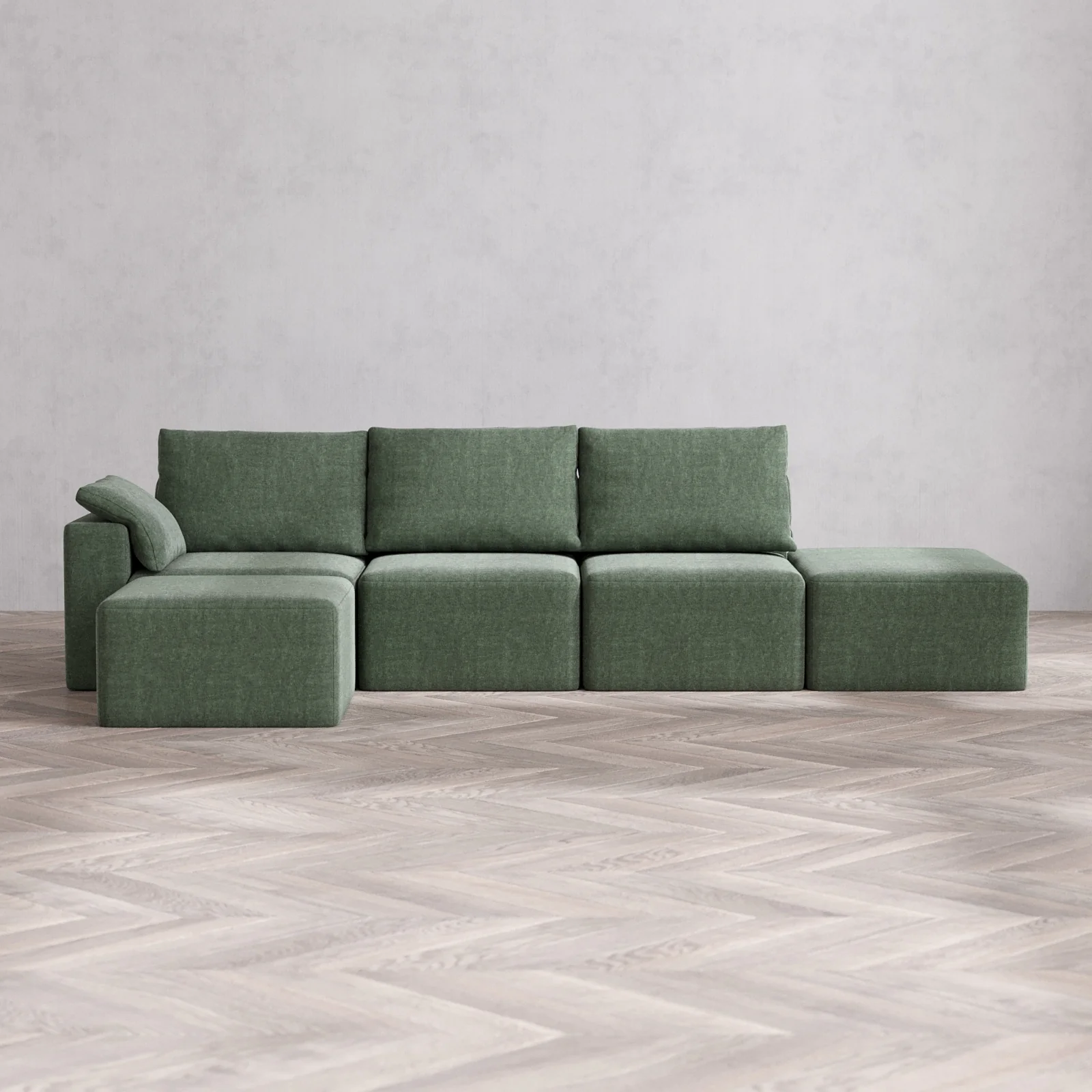 Slipcover Only - Modular Washable 3-Seater Open End Sectional Cloud + Bolster Sofa in Sage | Left-Facing Arm