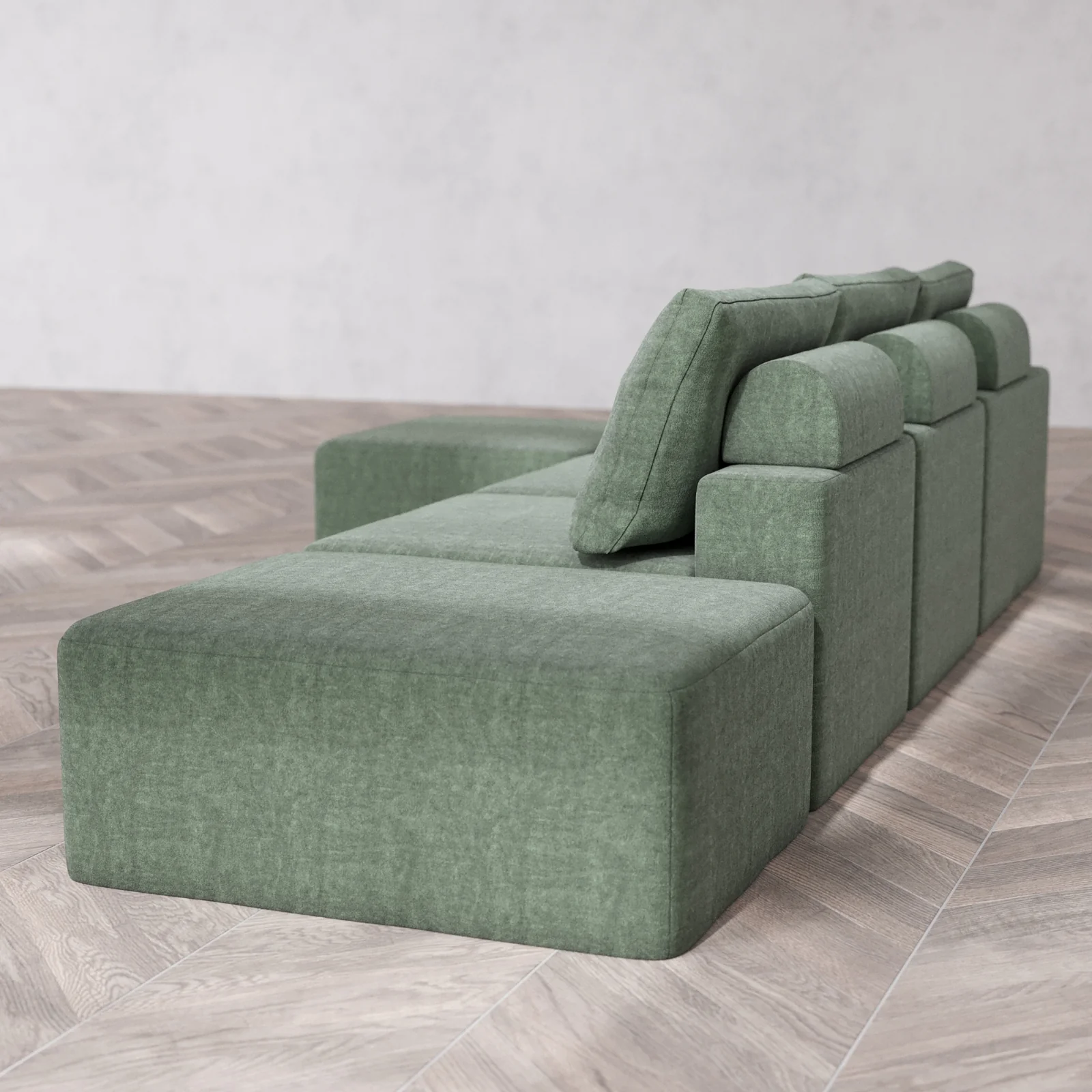Slipcover Only - Modular Washable 3-Seater Open End Sectional Cloud + Bolster Sofa in Sage | Left-Facing Arm - Image 5