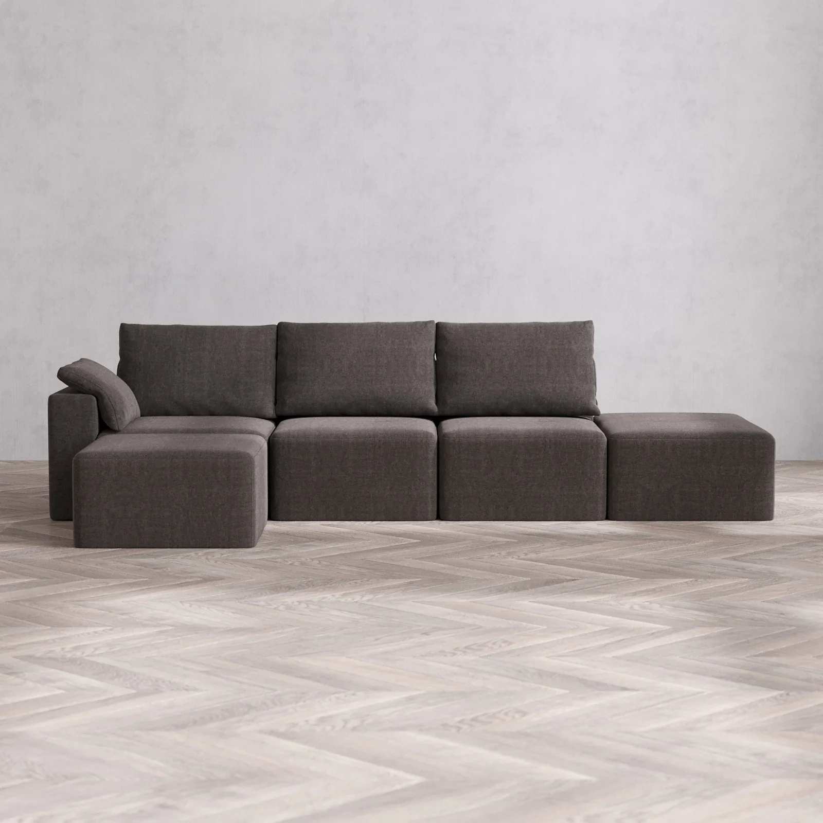 Slipcover Only - Modular Washable 3-Seater Open End Sectional Cloud + Bolster Sofa in Truffle | Left-Facing Arm