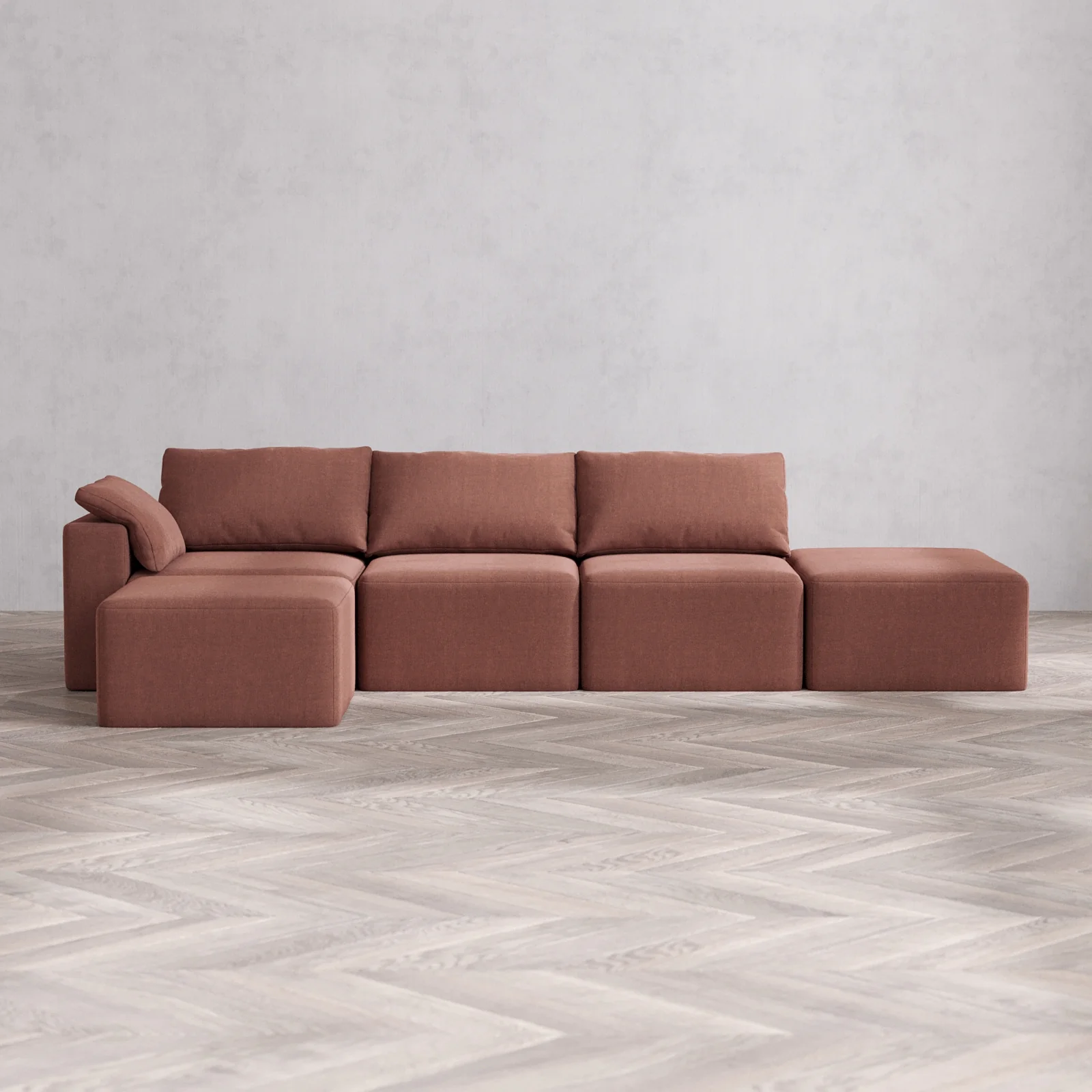 Slipcover Only - Modular Washable 3-Seater Open End Sectional Cloud Sofa in Sumac | Left-Facing Arm