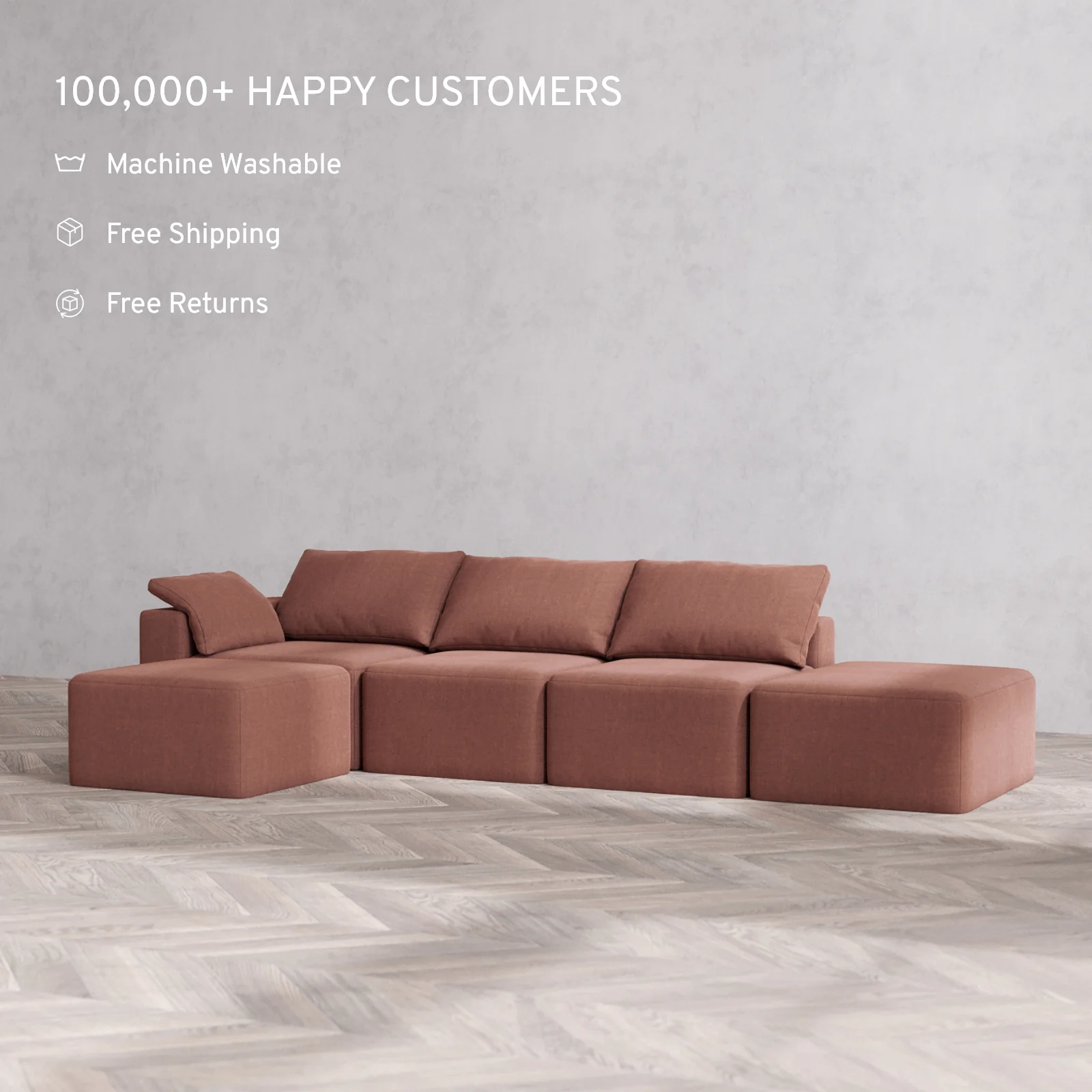 Slipcover Only - Modular Washable 3-Seater Open End Sectional Cloud Sofa in Sumac | Left-Facing Arm - Image 2
