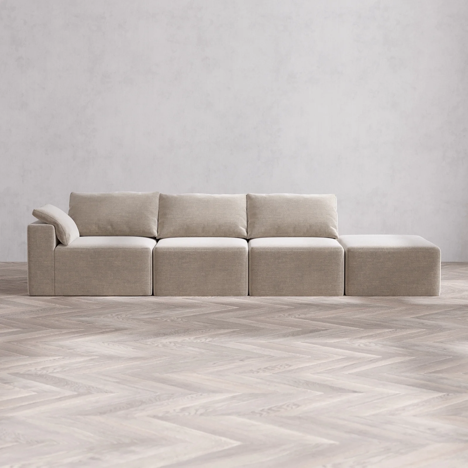 Slipcover Only - Modular Washable 3-Seater Open End Cloud Sofa in Caraway | Left-Facing Arm