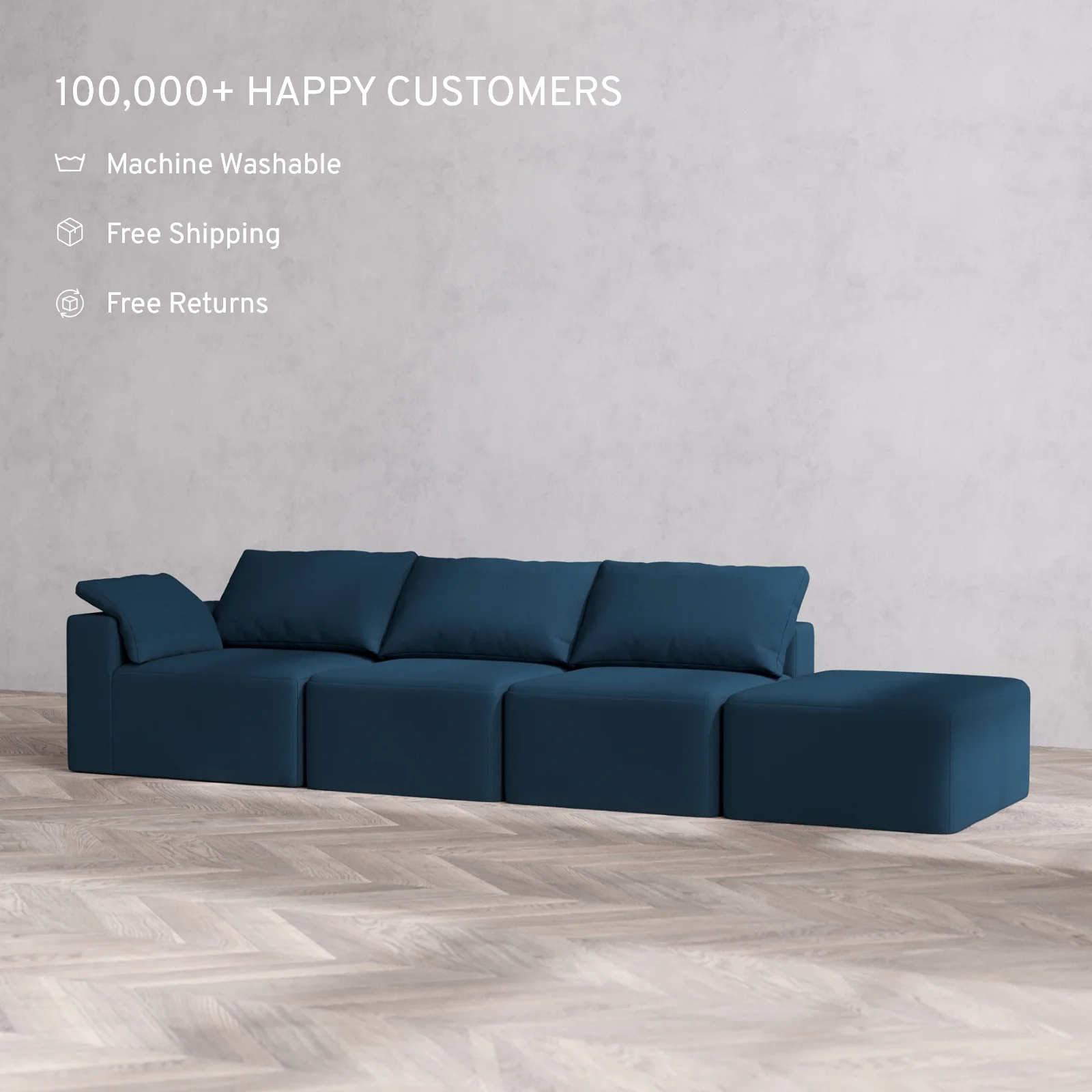 Slipcover Only - Modular Washable 3-Seater Open End Cloud Sofa in Lazuli | Left-Facing Arm - Image 2