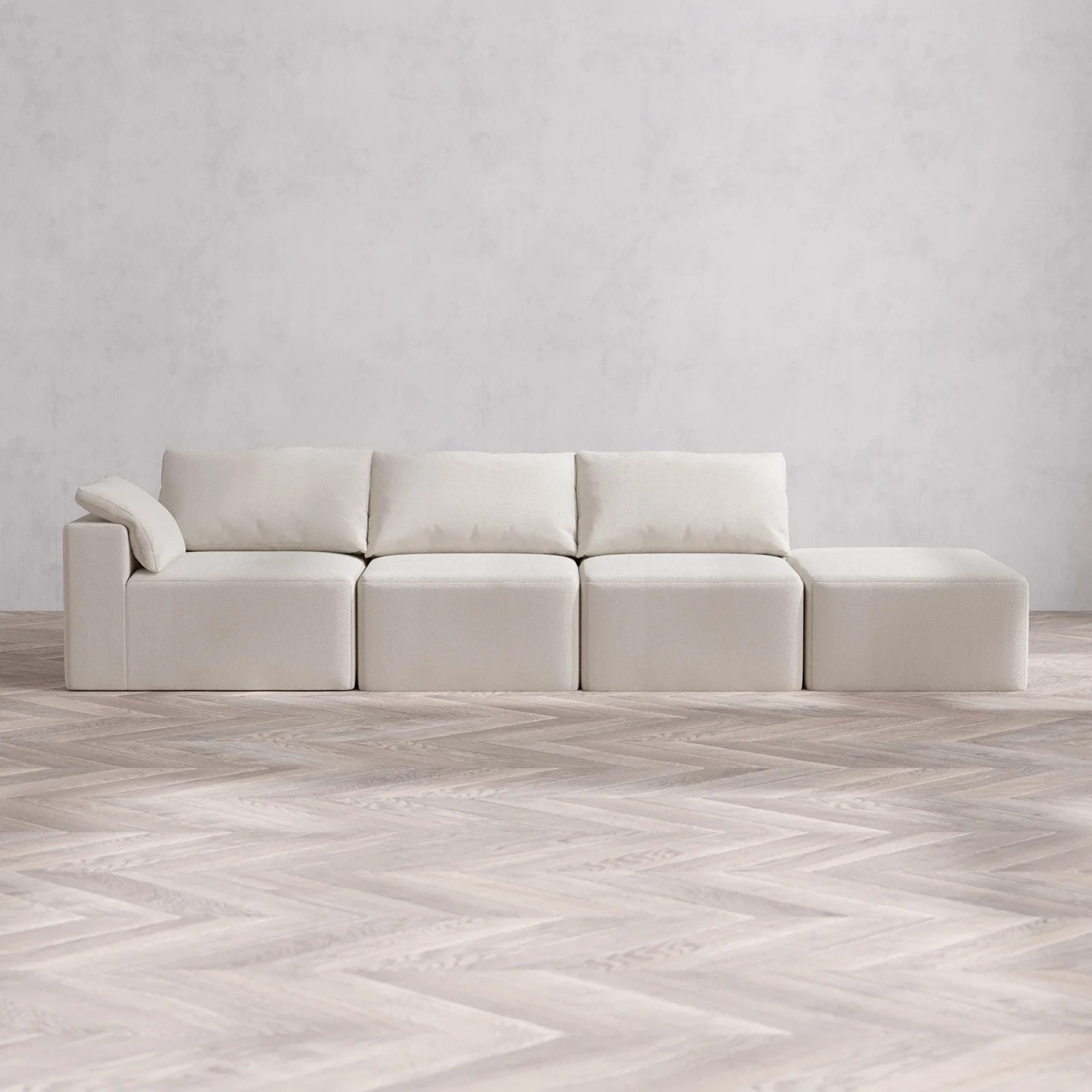 Slipcover Only - Modular Washable 3-Seater Open End Cloud Sofa in Pearl | Left-Facing Arm