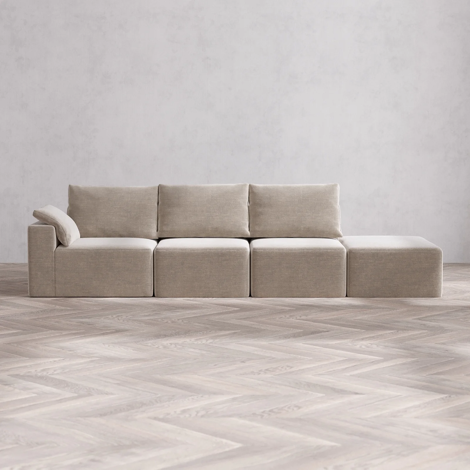 Slipcover Only - Modular Washable 3-Seater Open End Cloud + Bolster Sofa in Caraway | Left-Facing Arm