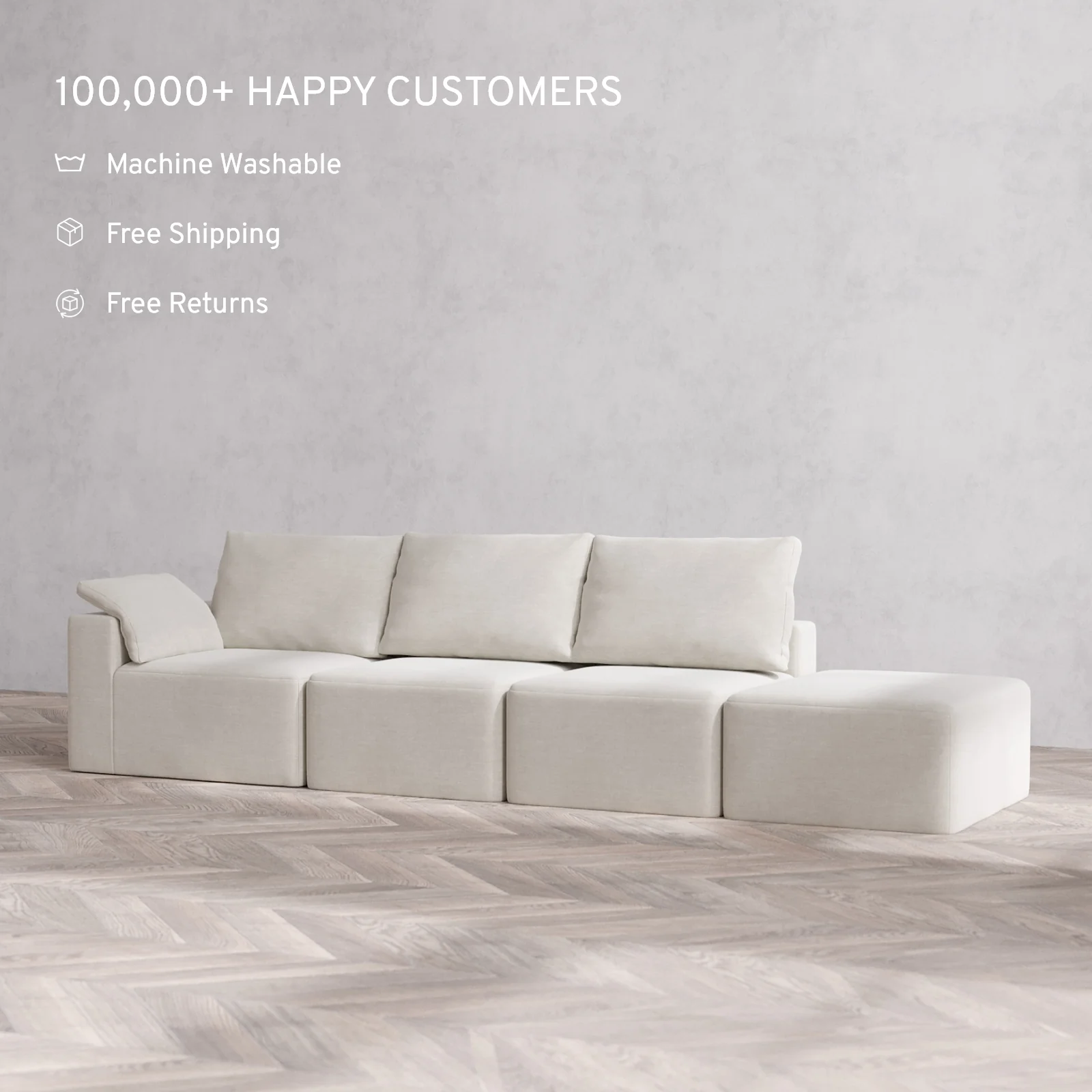 Slipcover Only - Modular Washable 3-Seater Open End Cloud + Bolster Sofa in Cashew | Left-Facing Arm - Image 2