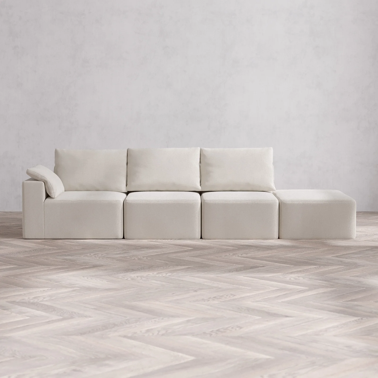 Slipcover Only - Modular Washable 3-Seater Open End Cloud + Bolster Sofa in Pearl | Left-Facing Arm